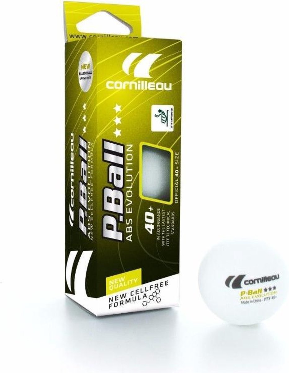 Cornilleau bordtennisbolde p-ball *** hvid 3 stk.