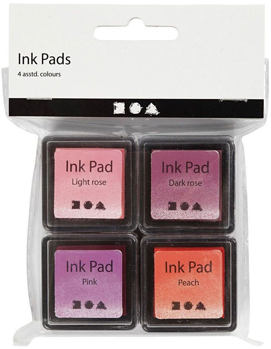 Creativ firma stempel blæk, fersken, pink, lys pink, mørk pink, h: 2 cm, størrelse 3,5x3,5 cm, 4 stk 1 æske