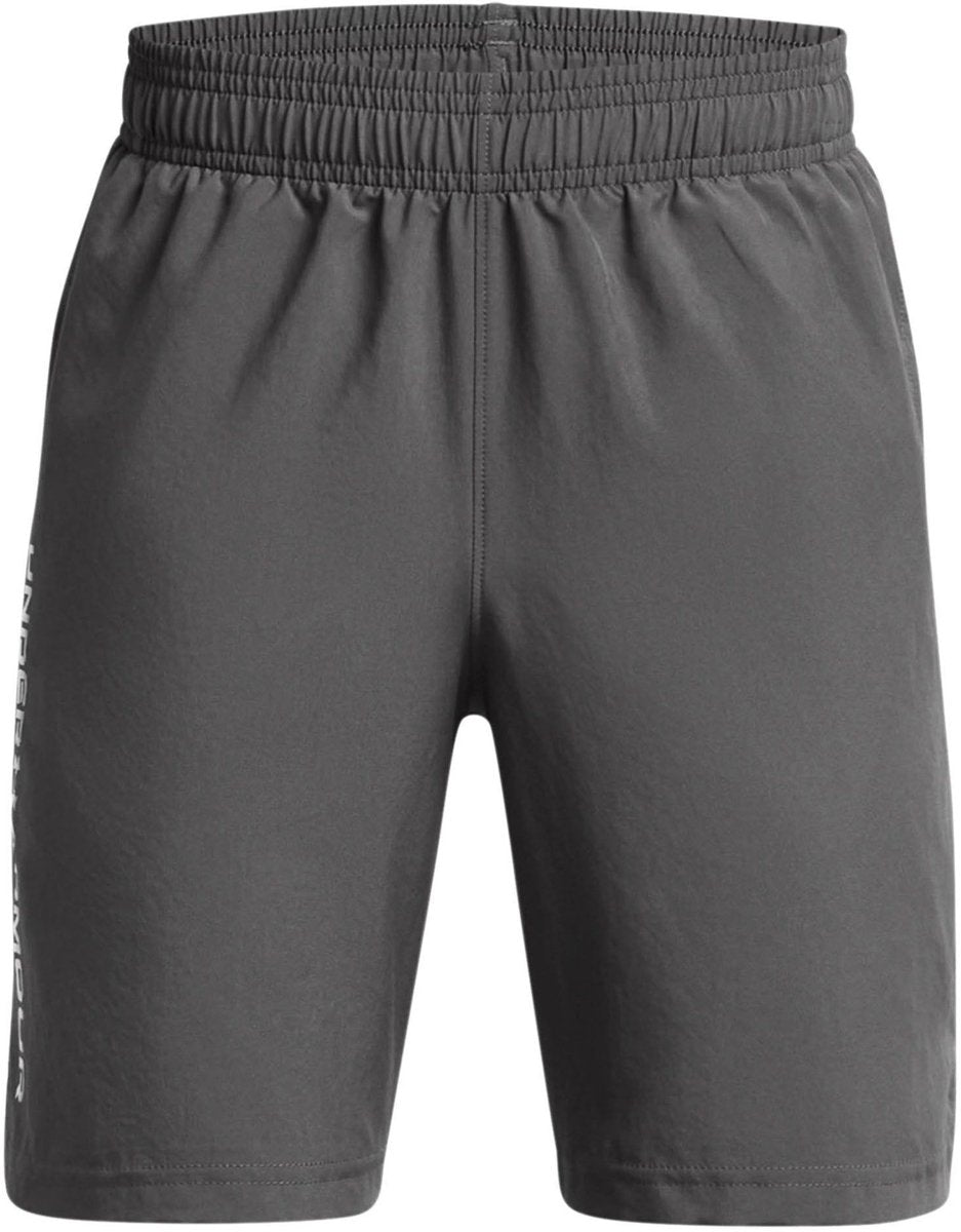Under armour ua tech vævet ordmærke kort-grå drenge sportsbukser - castlerock - hvid
