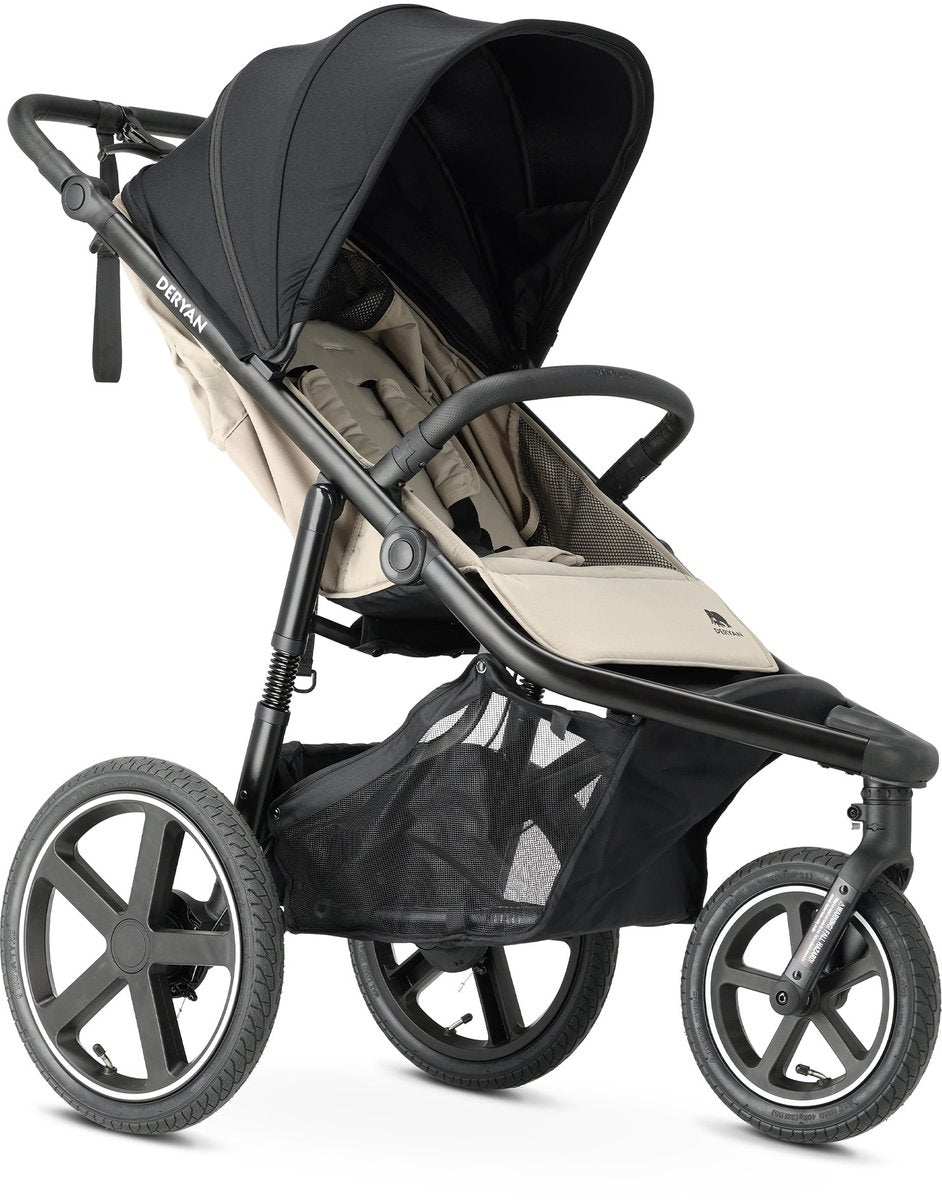 Deryan bolt hardloop kinderwagen - jogging buggy - muggennet - creme