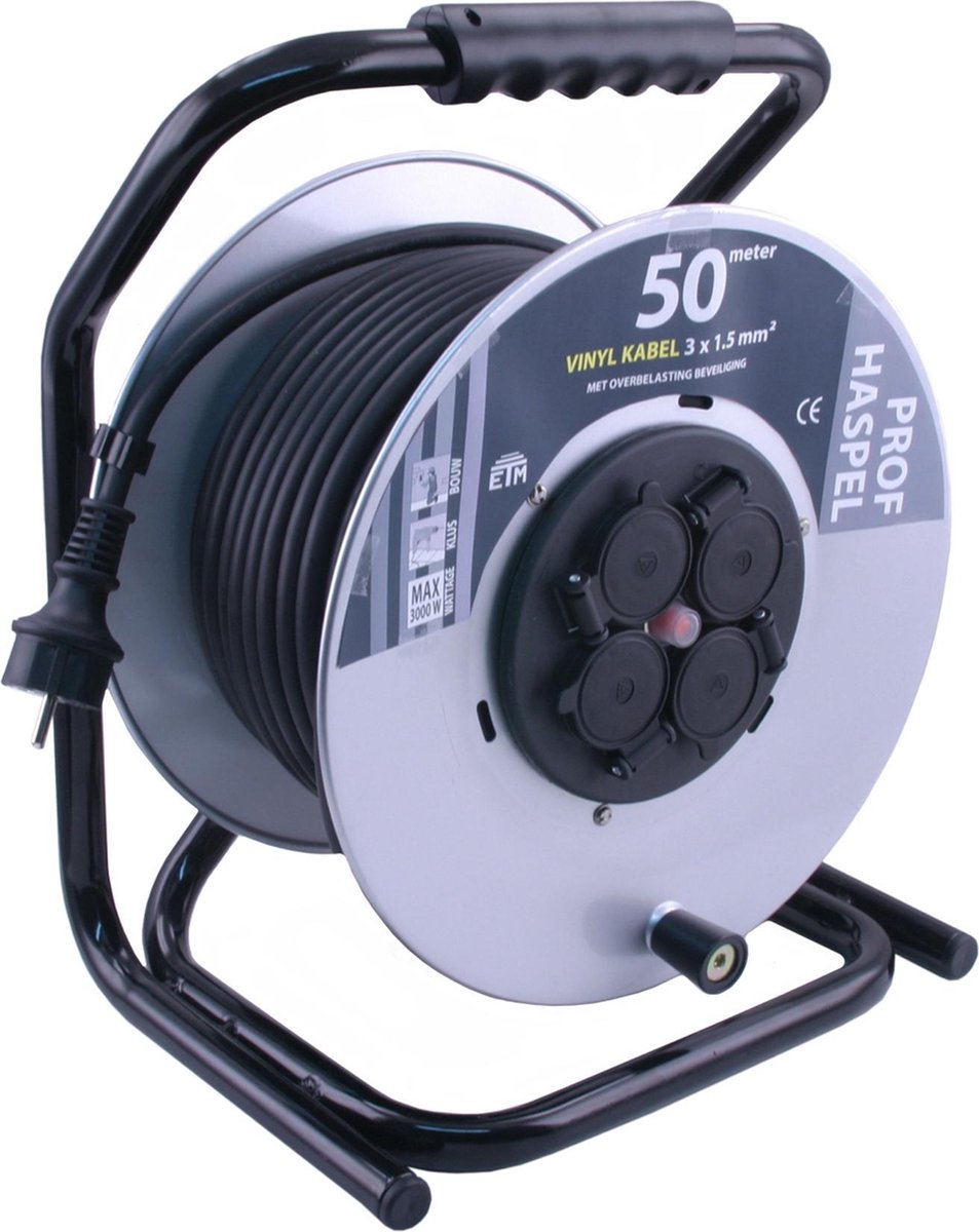 Q-link kabeltromle - professionel - jordet - 3 x 1,5 mmâ² - stænksikker (ip44) - 50 m - neopren - stål - grå