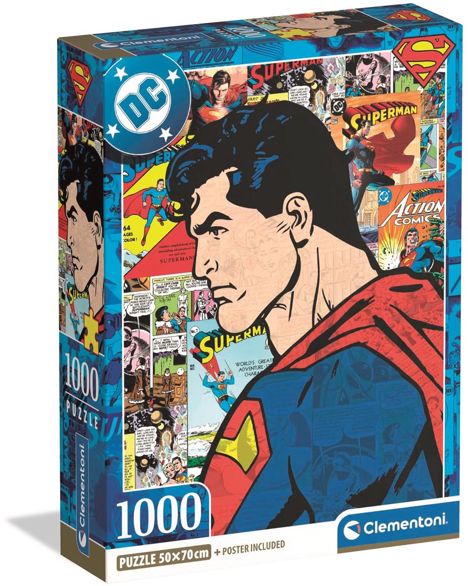Clementoni - puslespil - superman - dc - 1000 brikker - med plakat - fra 18 år
