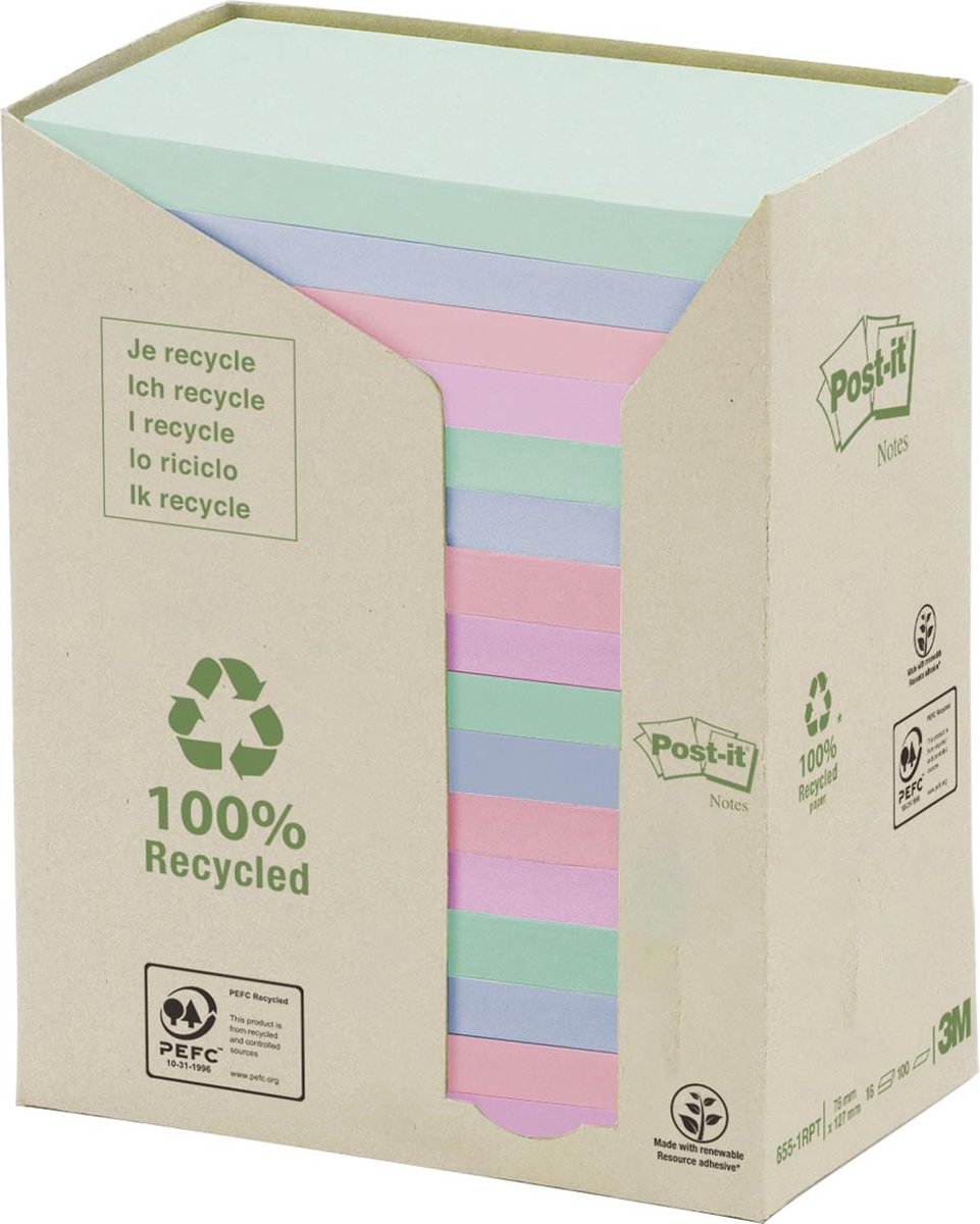 Post-it post it sedler genbrug 127 x 76 mm 6 farver
