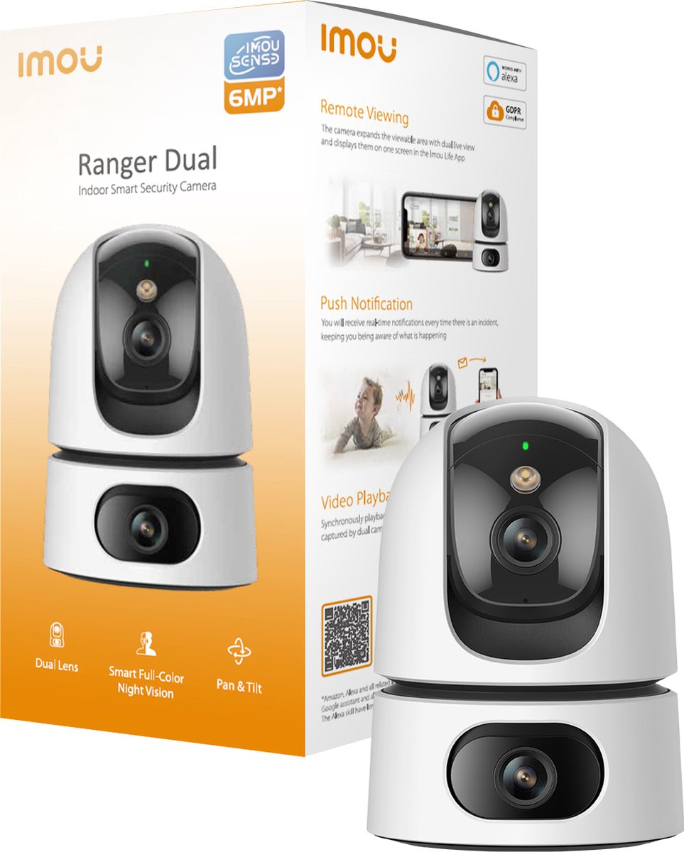 Imou ranger dual petcam | kæledyrskamera sikkerhedskamera | 3mp + 3mp linse | opdagelse af kæledyr og personer | unormal lyddetektion | samtaleanlæg | smart sporingsfunktion | 3 års garanti
