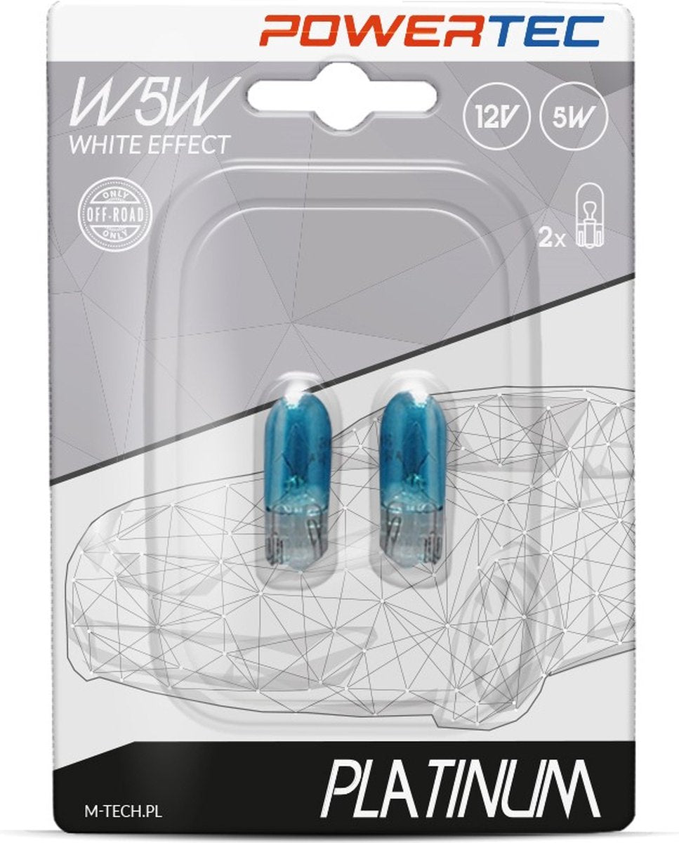 Powertec w5w 12v - platin wedge hvid effekt - sæt