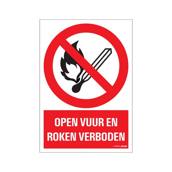 Åben ild og rygning forbudt skilt - 230x330 mm.
