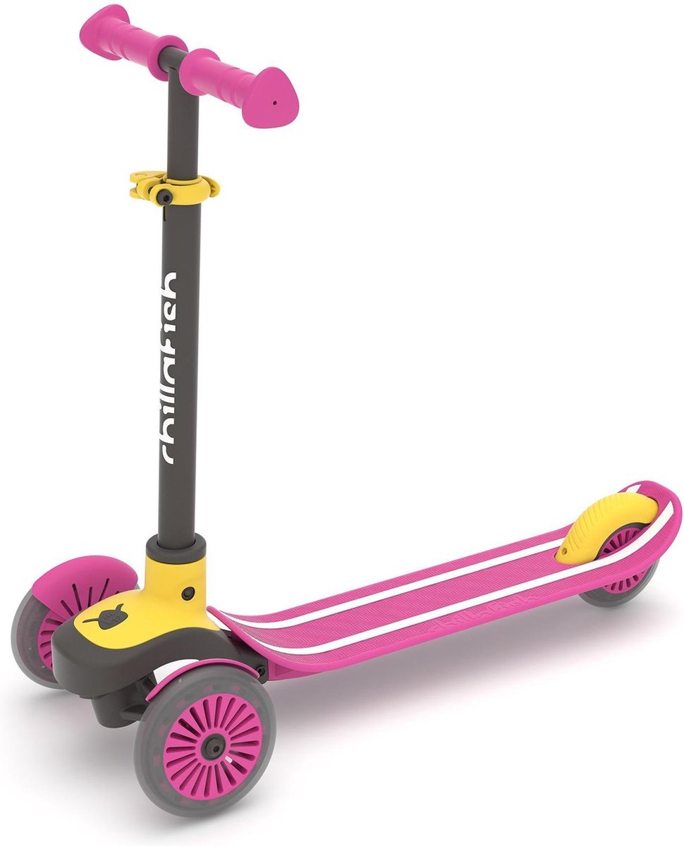 Chillafish børnescooter 3 år med tre hjul - pink gul - letvægts scooter piger med aftageligt styr og fodbremse - justerbar i højden - lean-to-steer - ekstra greb håndtag - model Scotti