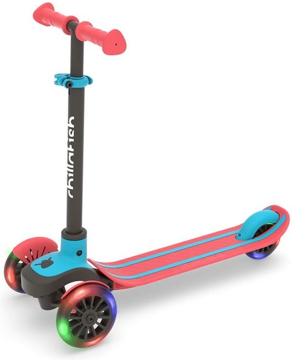 Chillafish børnescooter 3 år med tre LED-hjul - blå rød - letvægts scooter drenge med aftageligt styr og fodbremse - justerbar i højden - lean-to-steer - ekstra greb håndtag - ingen batterier påkrævet - model Scotti glow 3