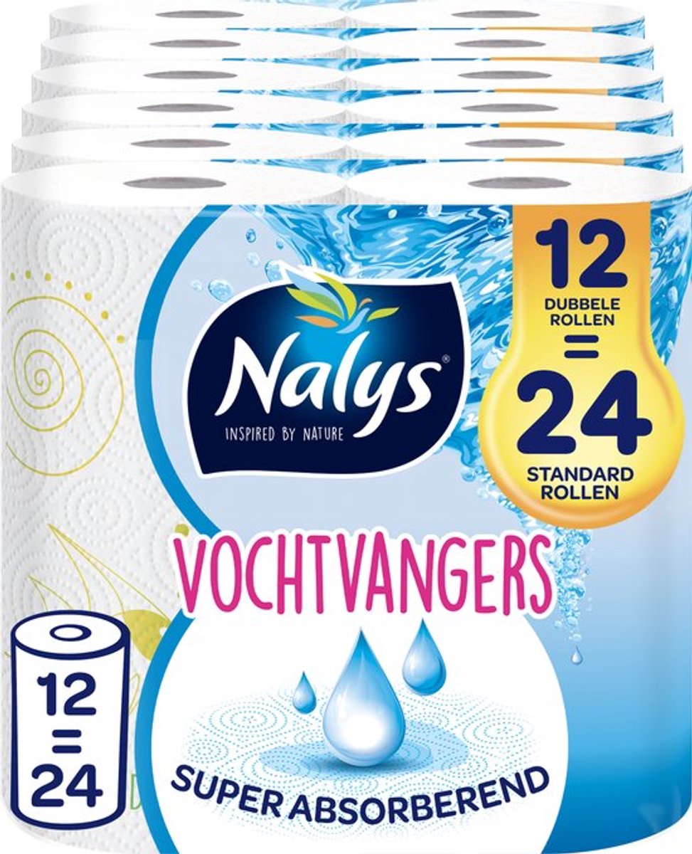 Nalys fugtabsorberende køkkenpapir - 12 dobbeltruller (12=24) - værdipakke