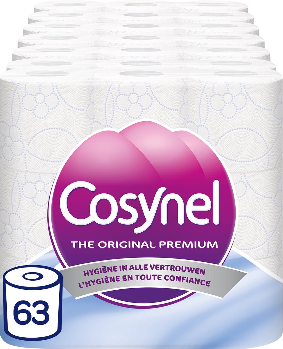 Cosynel toiletpapir - 63 ruller - blå tekstur - 3-lags - værdipakke