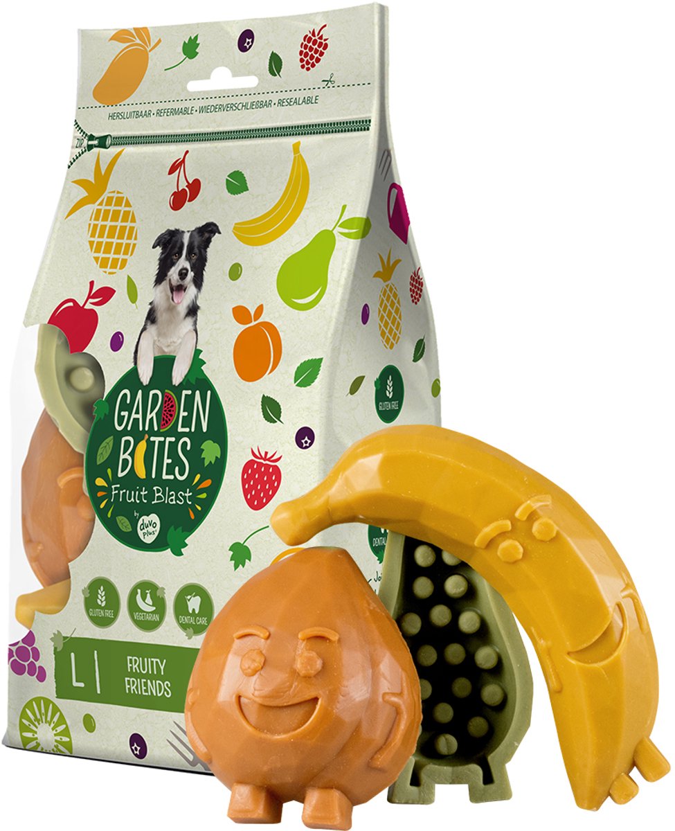 Havebid duvoplus - frugtagtige venner hundesnacks - hundegodbidder - vegetarisk glutenfri - store 3 stk.