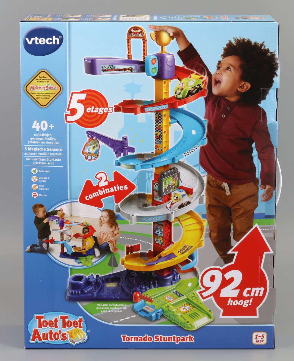 Vtech tude tude biler tornado stuntpark - racertårnbilbane med sam stuntbil - tilskynder til rollespil - gave - 1 til 5 år