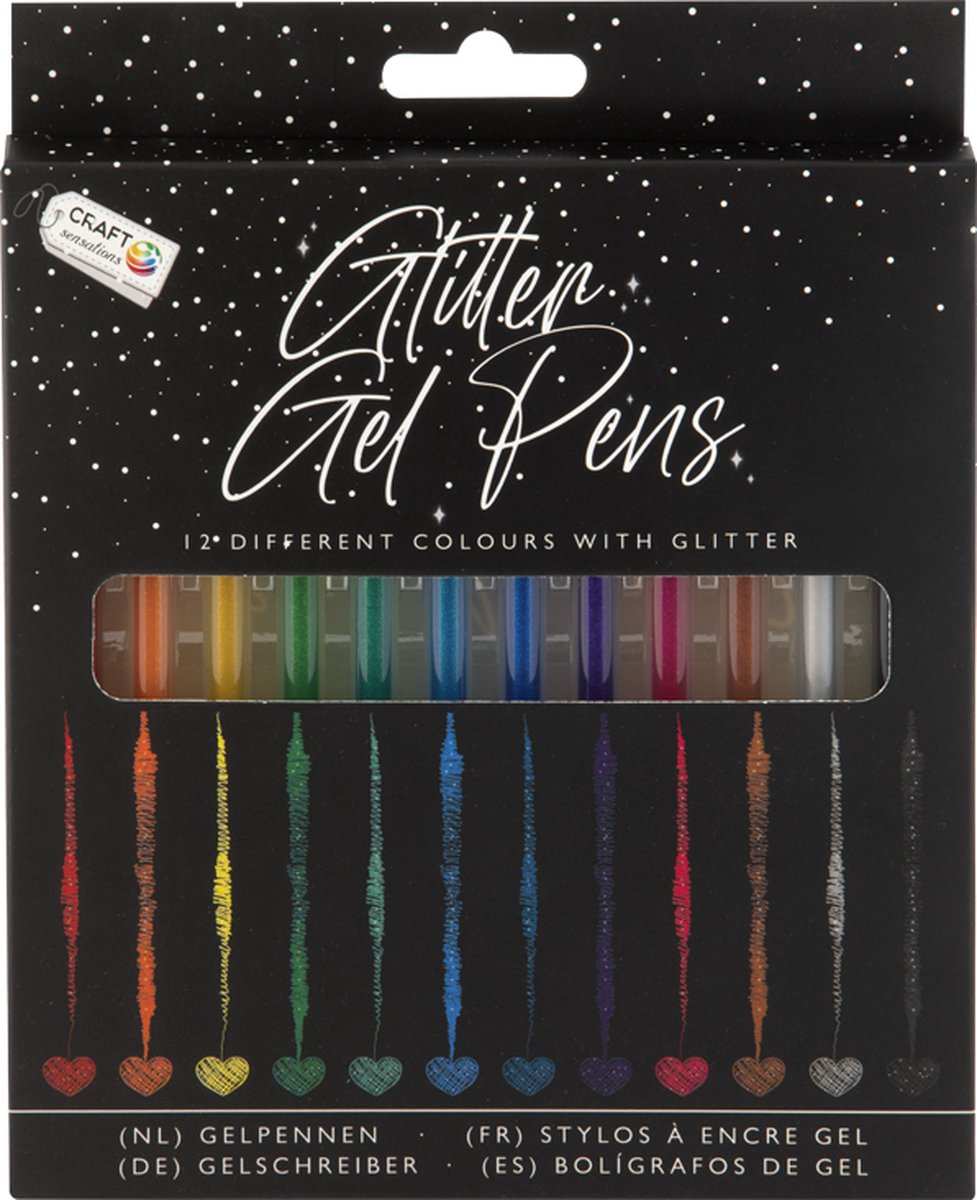 Craft sensations gelpenne glitter, 12 stk.