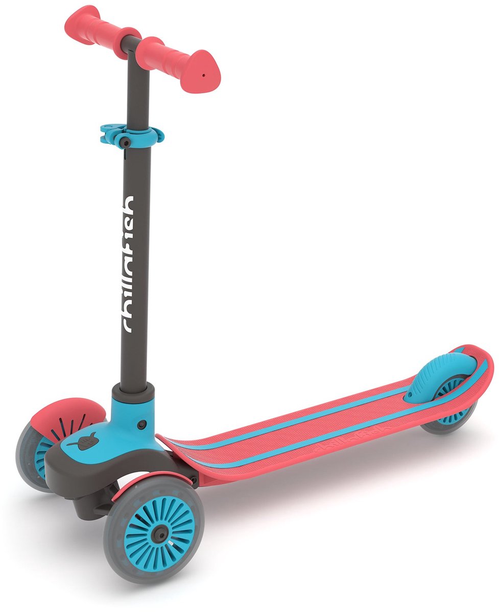 Chillafish børnescooter 3 år med tre hjul - rød blå - letvægtsscooter med aftageligt styr og fodbremse - justerbar i højden - lean-to-steer - ekstra greb - model Scotti