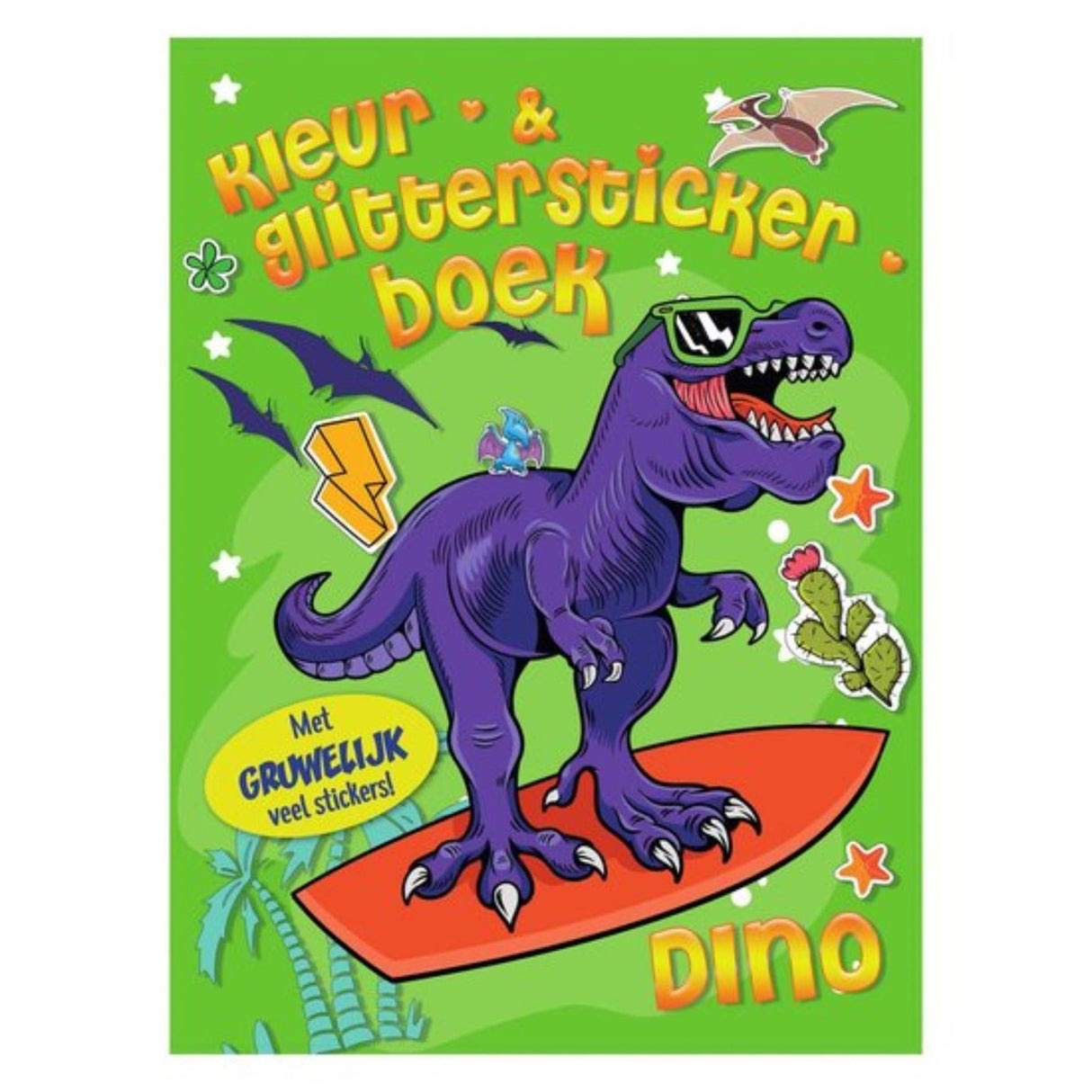 Farve- og glittermærkebog dino