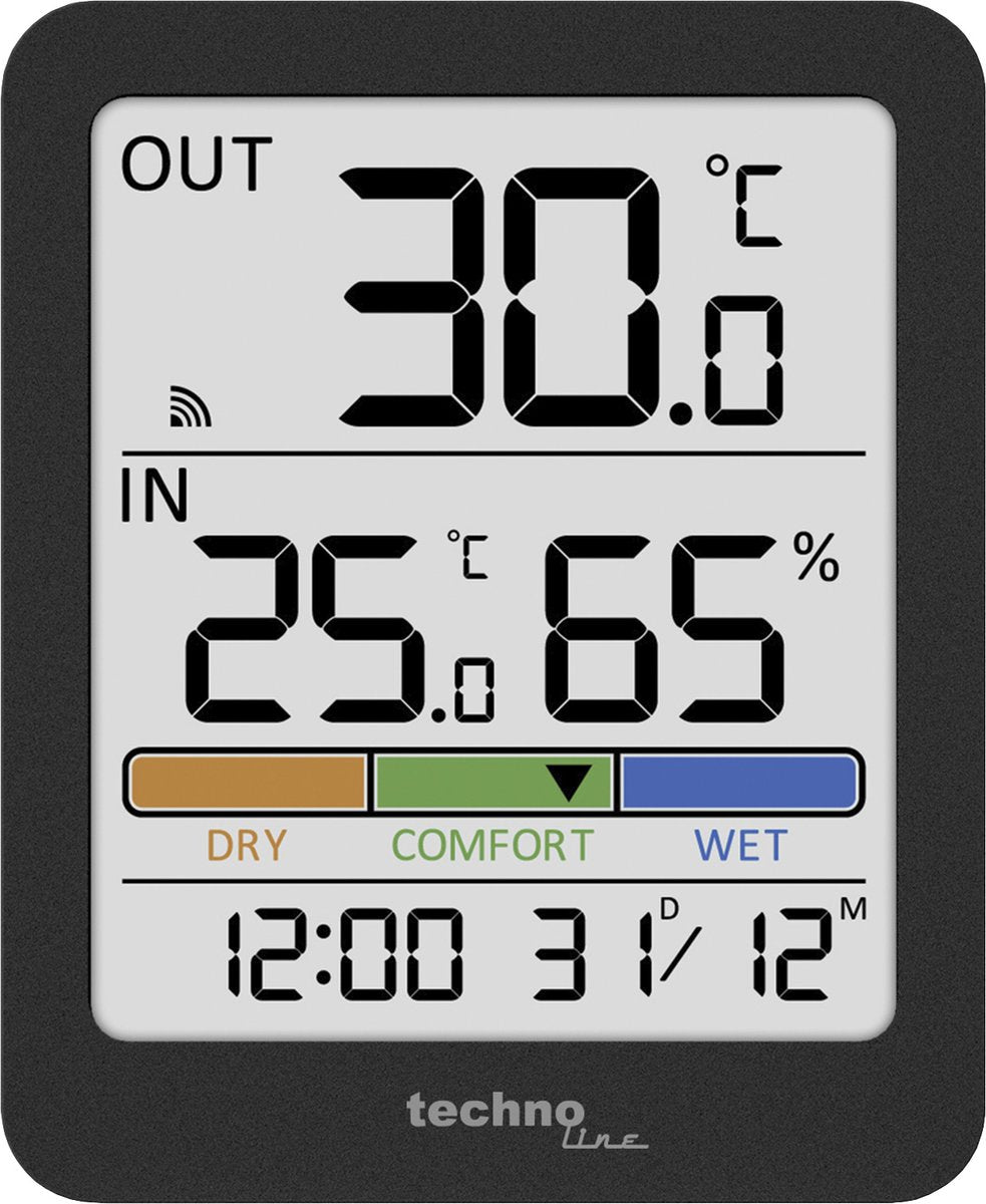 Technoline termometer - ws 9488 - 81x98x22mm - antracit - med 1 udendørs sensor 30m - tl-ws9488