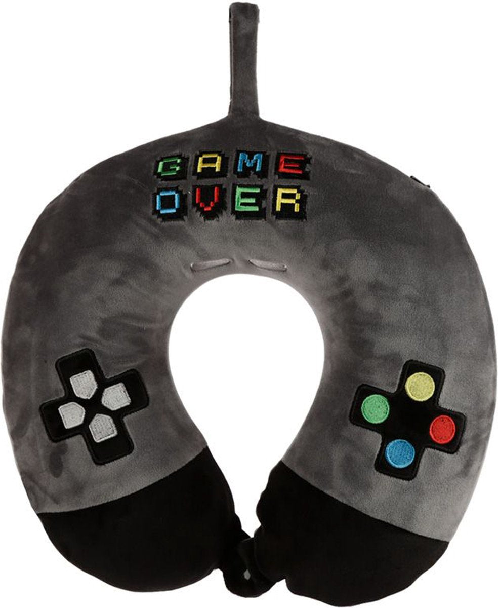 Puckator-nakkepude med ophængning til børn - game over - grå - polyester - rejsepude til på farten