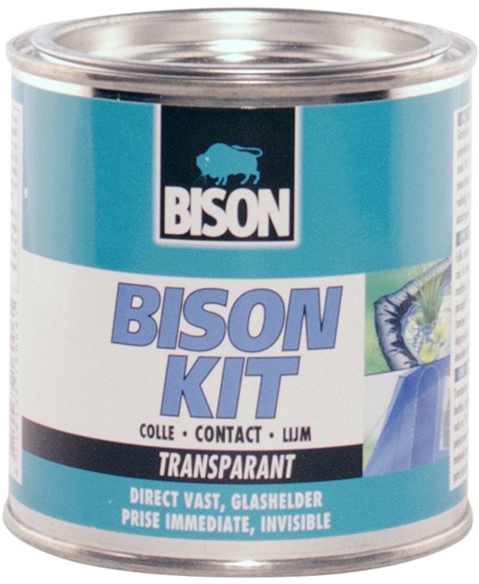 Bison kit® transparent dåse 250 ml, krystalklar, stærk, universal kontaktlim, fugtbestandig, frostbestandig, -40°c til +70°c, nem at bruge, til utallige reparationer