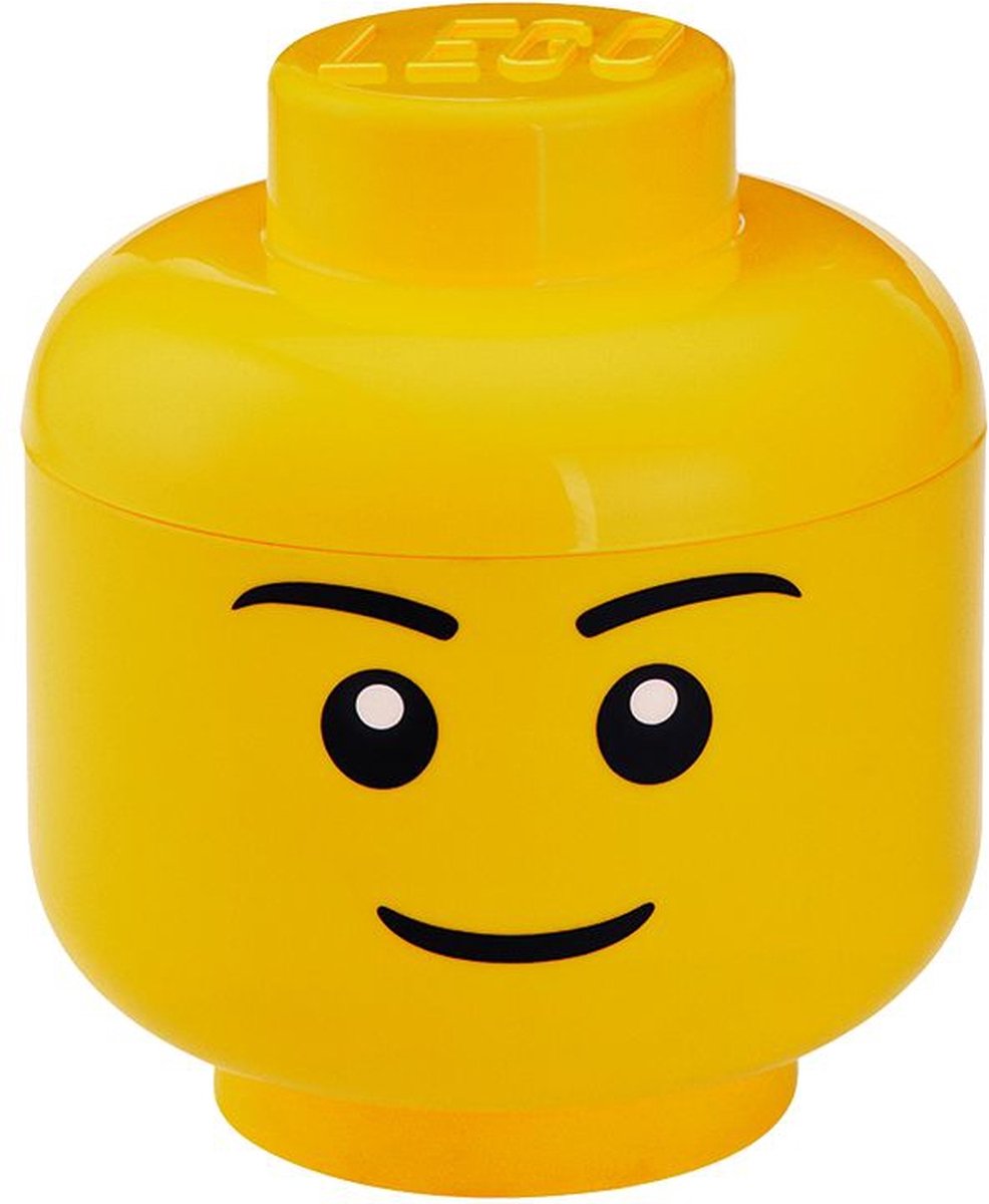 Lego opbevaringsboks ikonisk hoveddreng 16 cm, gul -
