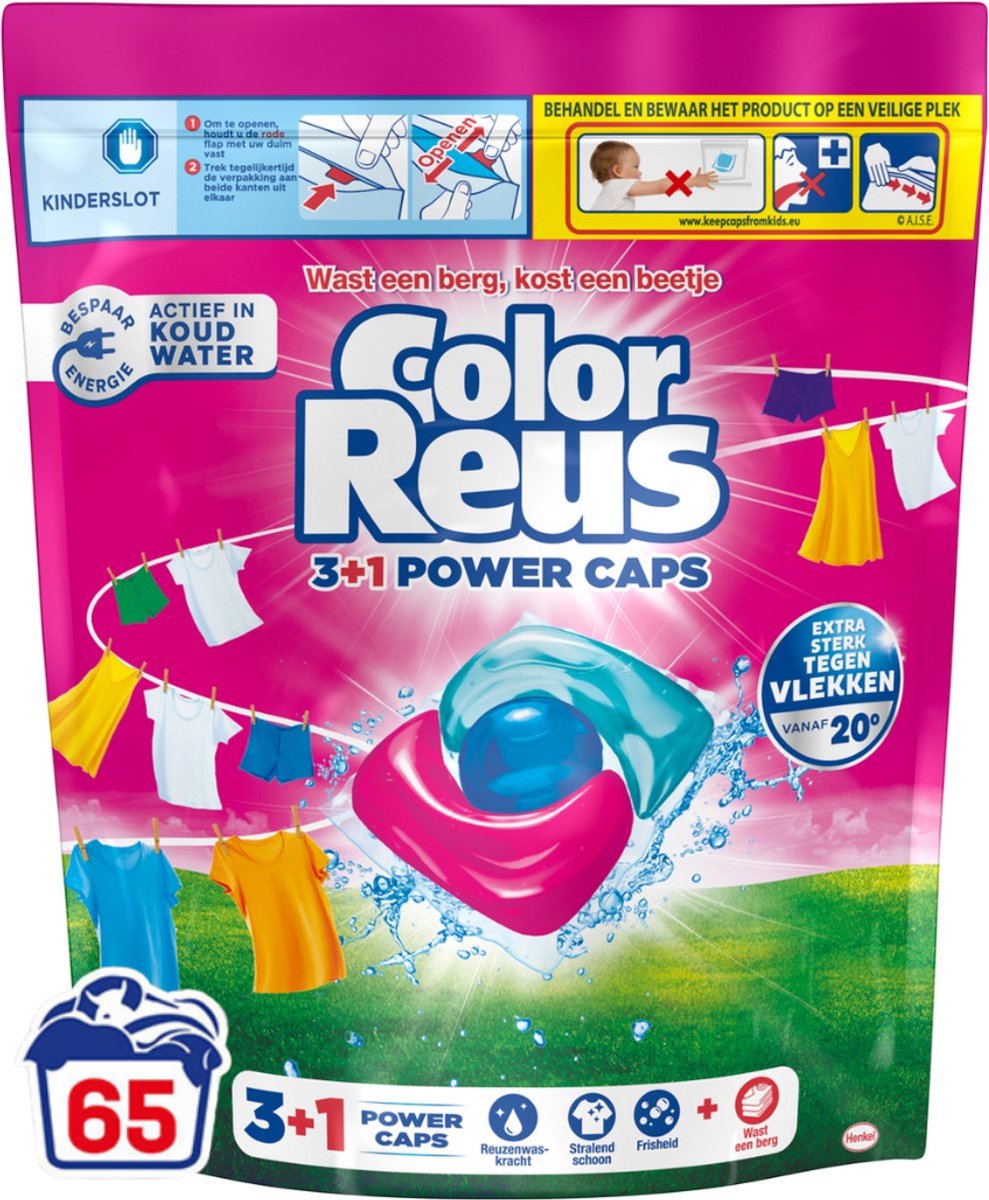 Color reus 3+1 power caps - vaskekapsler - farvet vasketøj - 65 vaske - bulkemballage