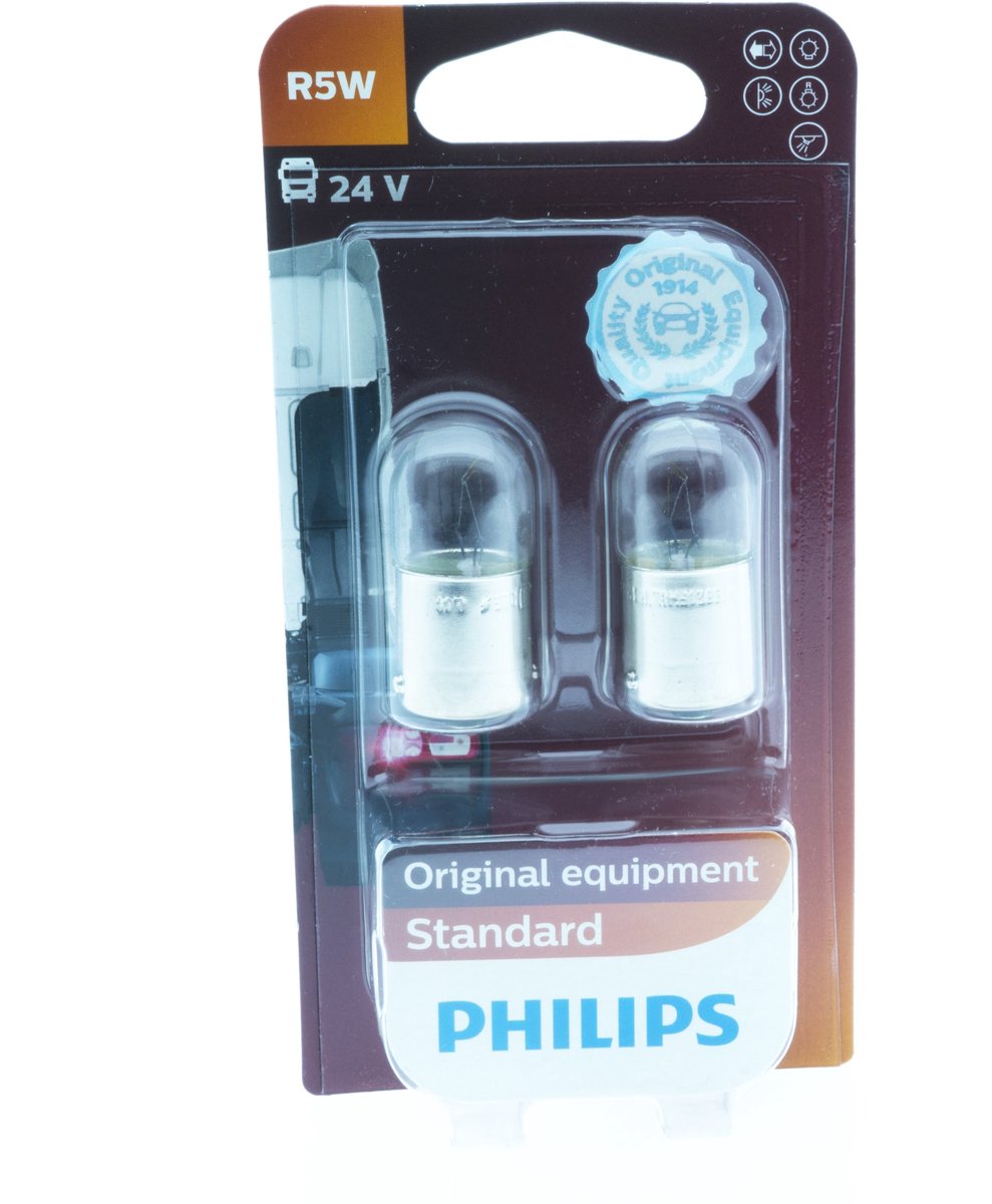 Philips R5W 5W lampe til bilbelysning, 2 stk, 24V godkendt.