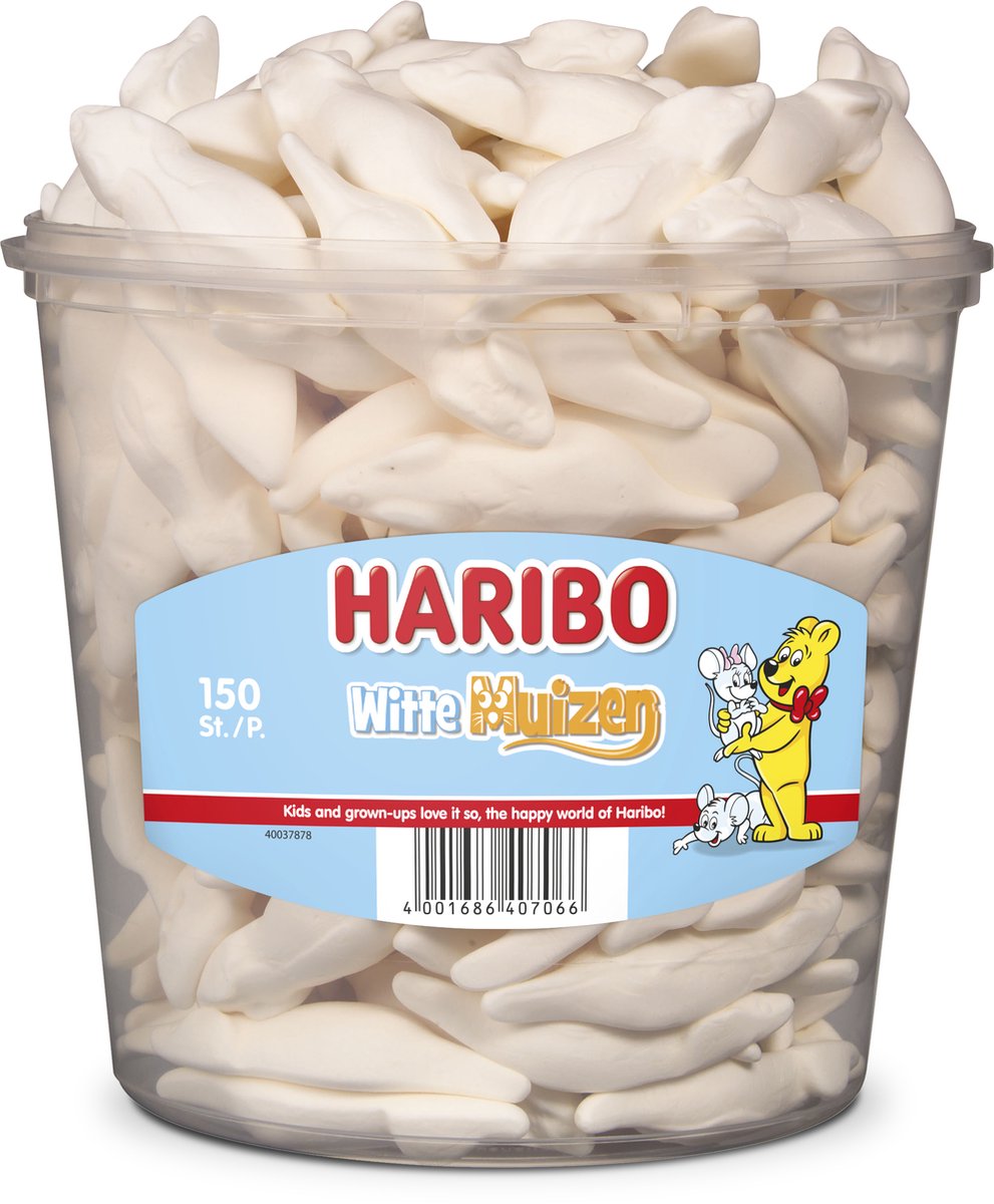 Haribo hvide mus - slik - 150 stk silo