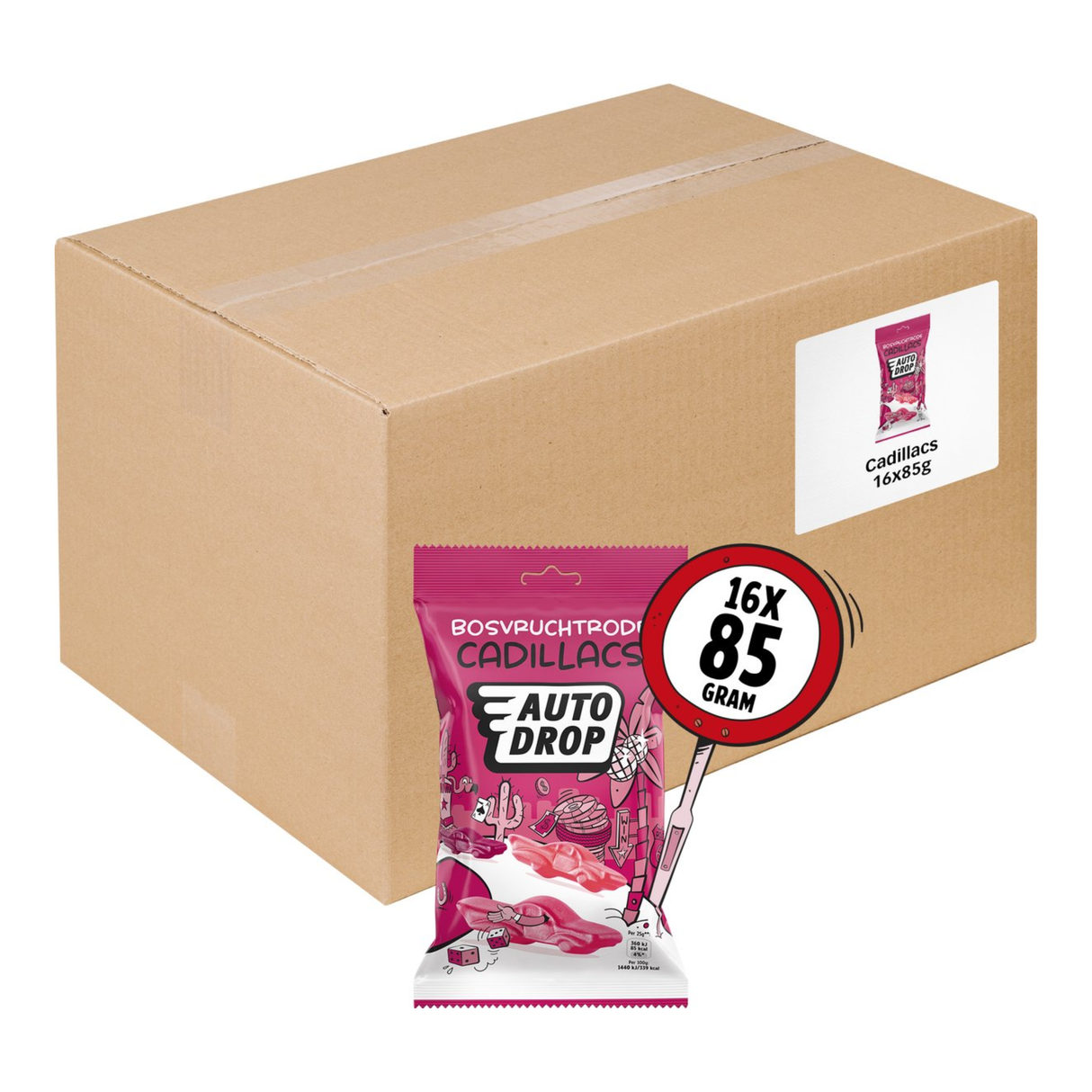 Autodrop - slik - berømt skovfrugt rød Cadillacs - 16 poser - 85 gram