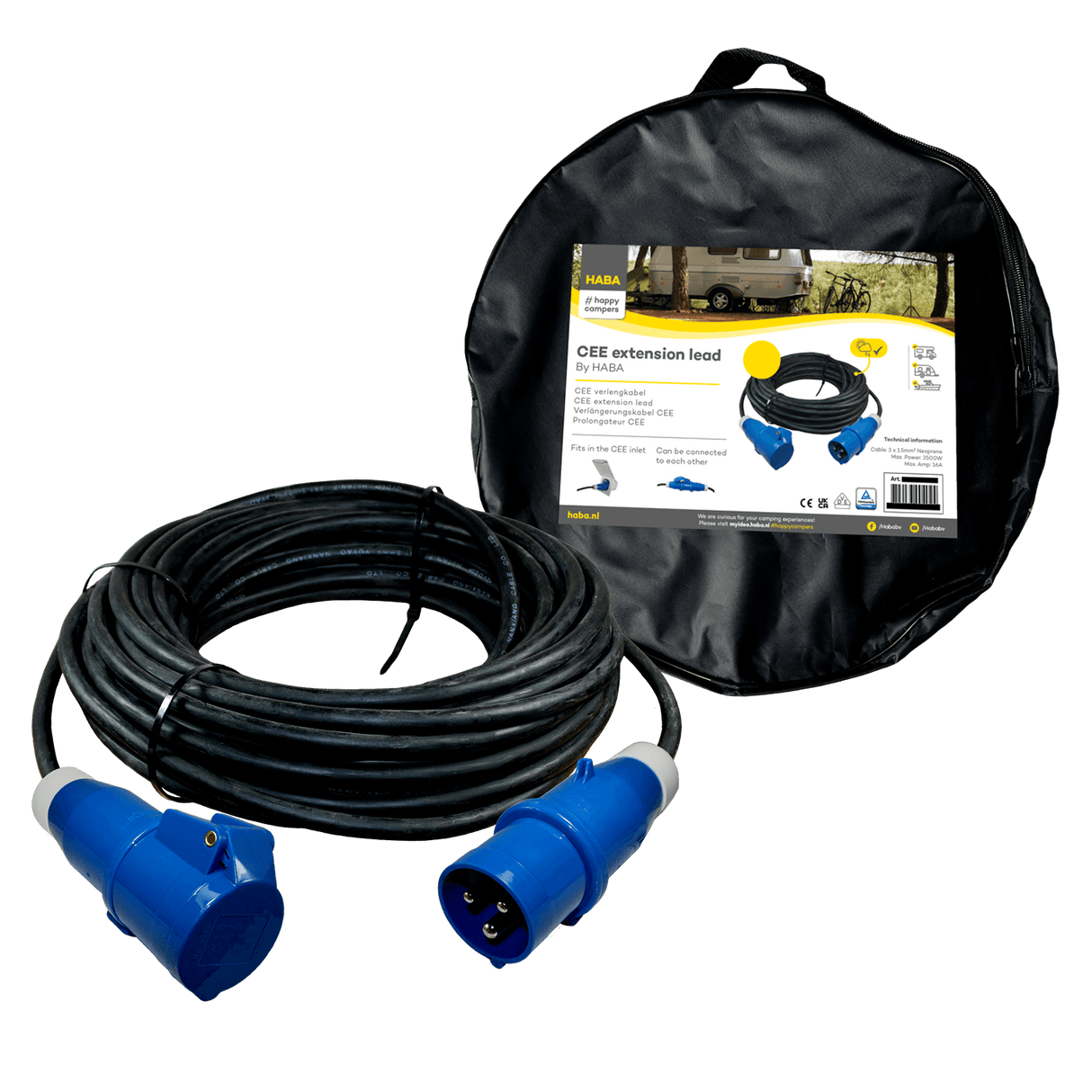 Ngk verleabel 20 meter neopren 3x 1,5mm² – cee stik og cee fatning – i taske