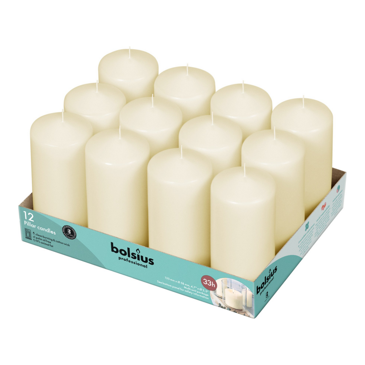 Bolsius professionelt søjlelys elfenben ø68x130 mm 43 timer (12 stk.)