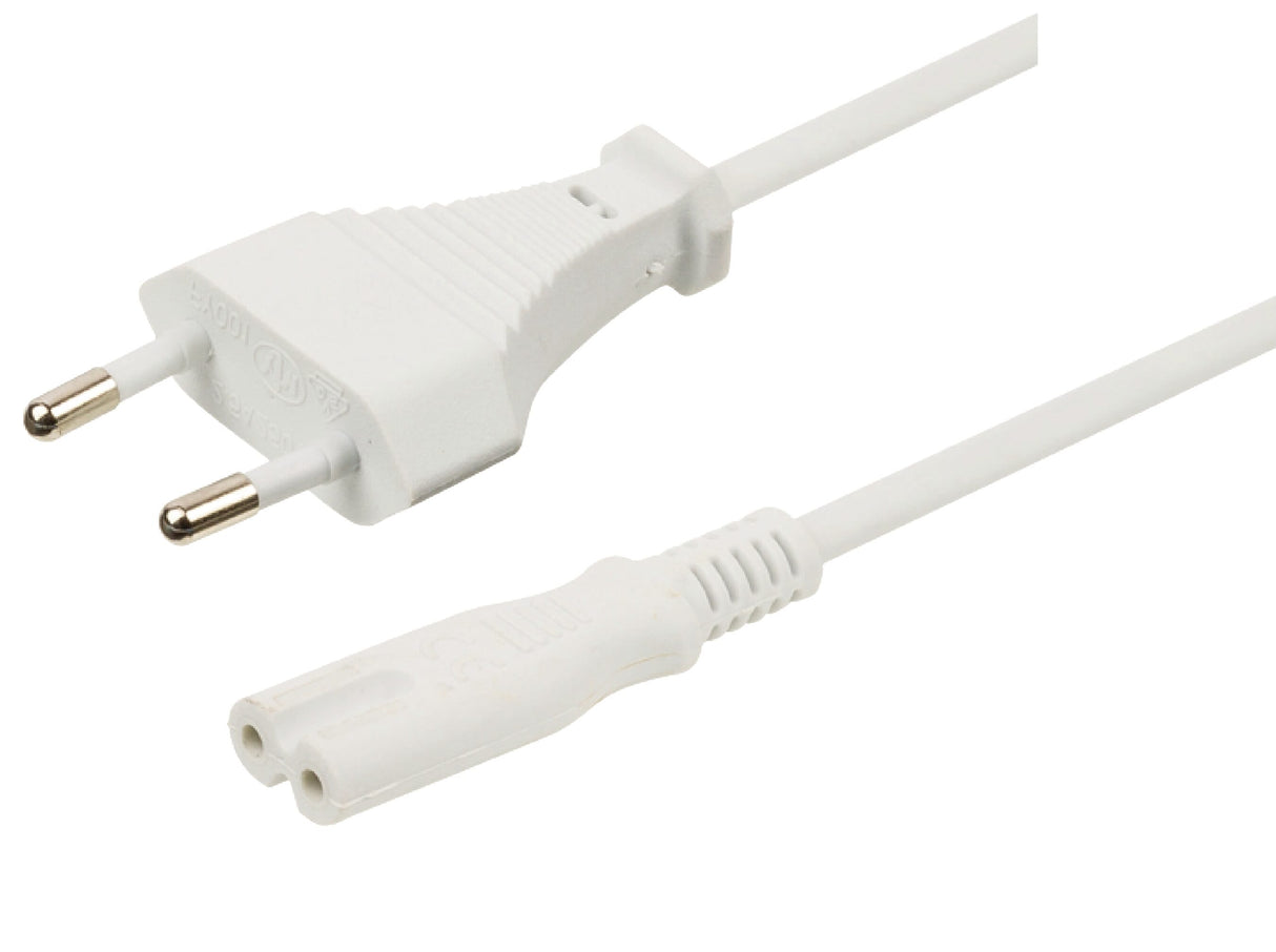 Euro til IEC320-C7 strømkabel 3 meter - hvid