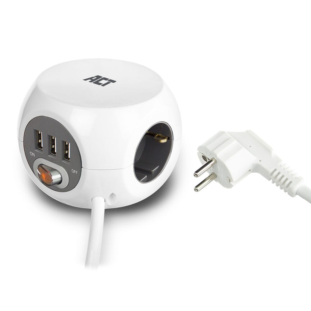Act Square Socket (PDU) med 3 stikkontakter Type F 1,5 m