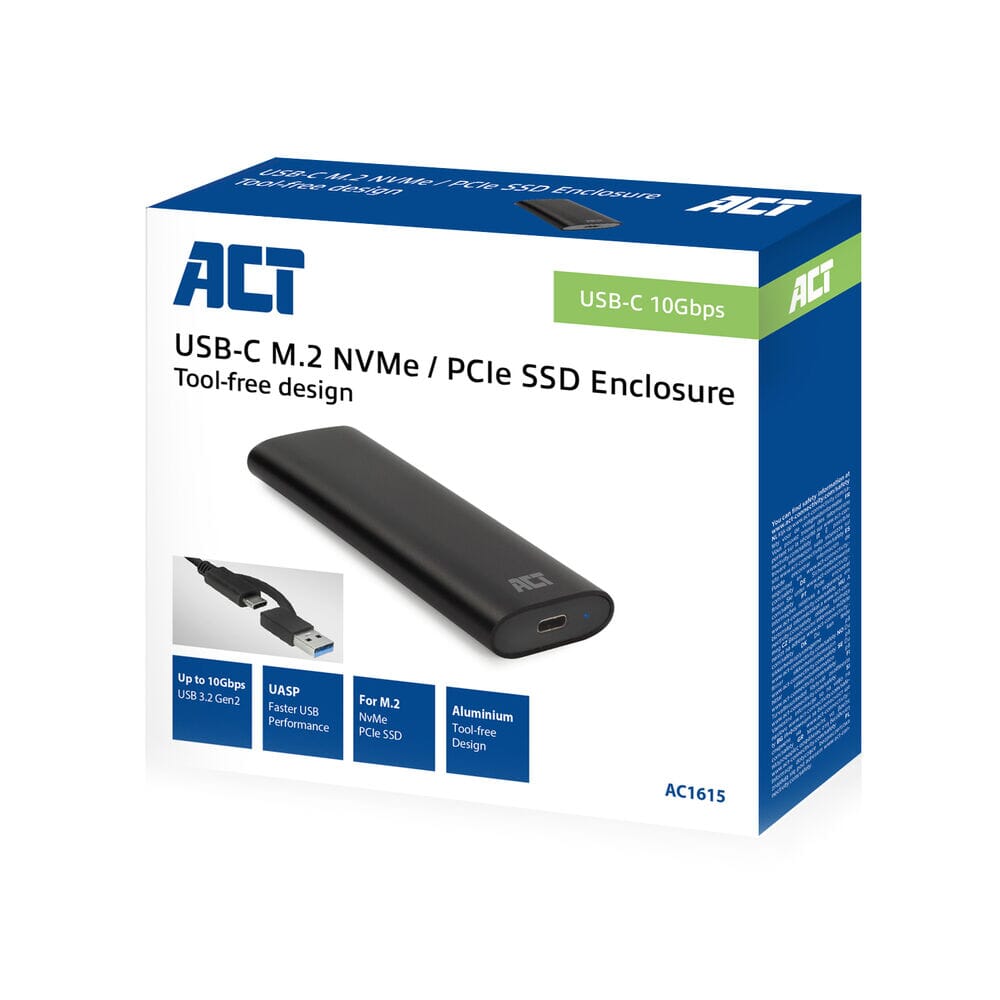 Act usb-c m.2 nvme pcie ssd kabinet, værktøjsfrit
