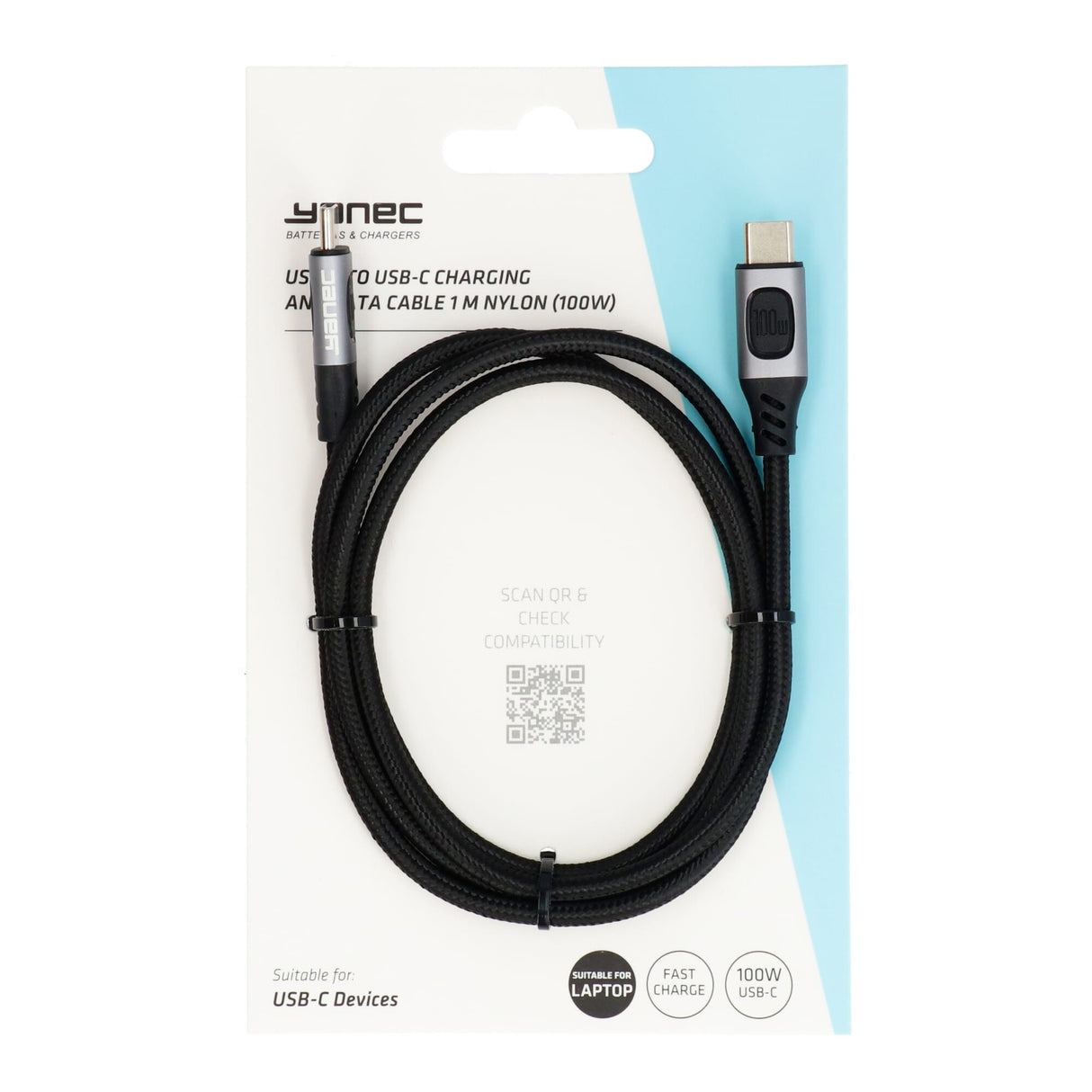 Yanec USB-C til USB-C opladnings- og datakabel 1m nylon (100w)