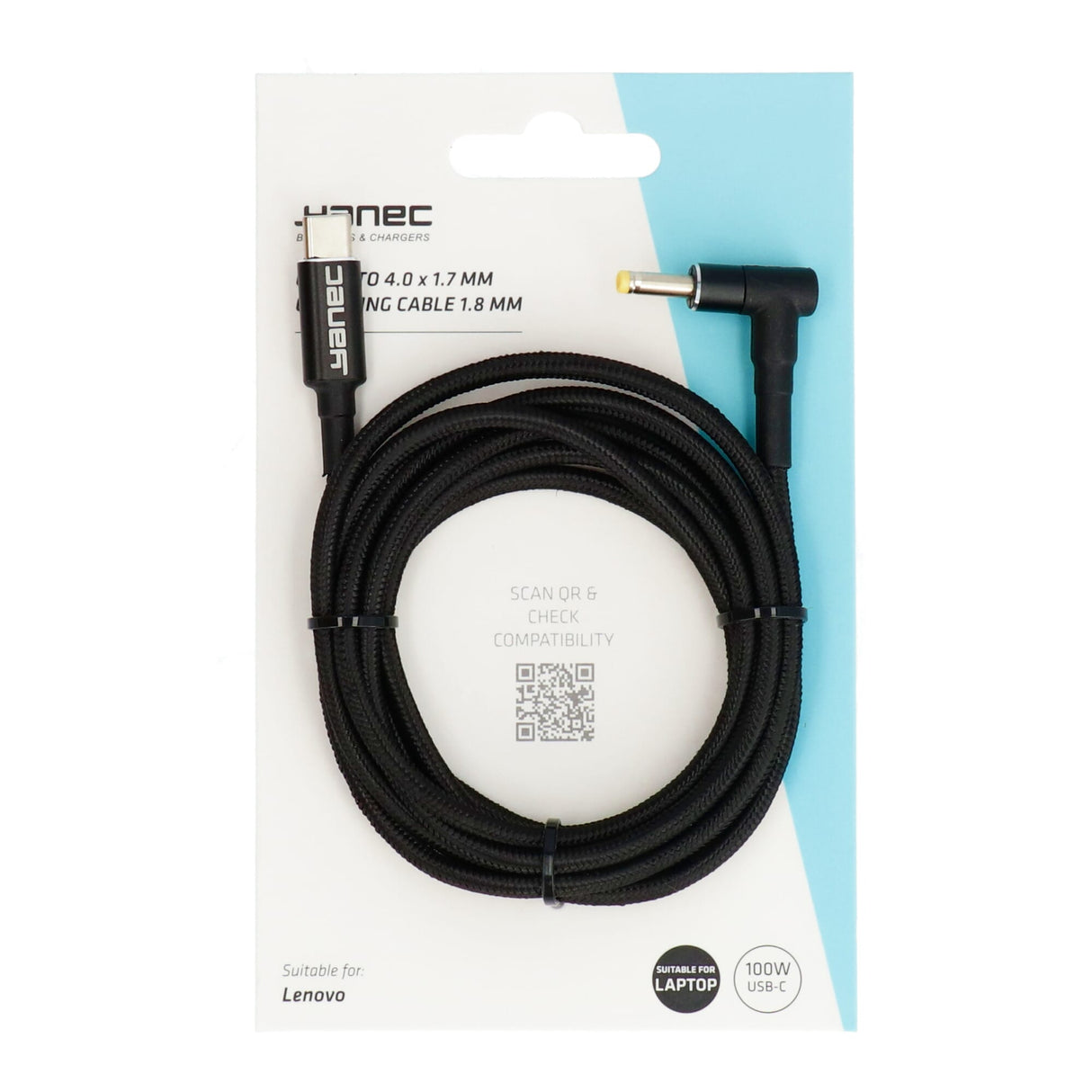 Yanec USB-C til 4,0 x 1,7 mm ladekabel 1,8m