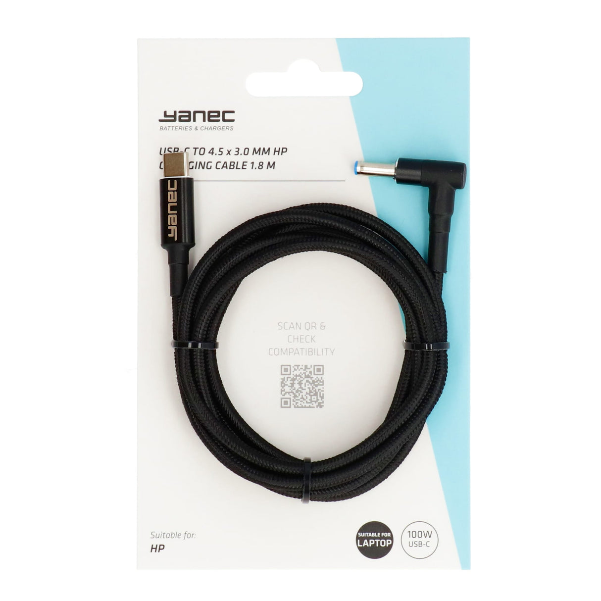 Yanec usb-c til 4,5 x 3,0 mm hk kabel 1,8m