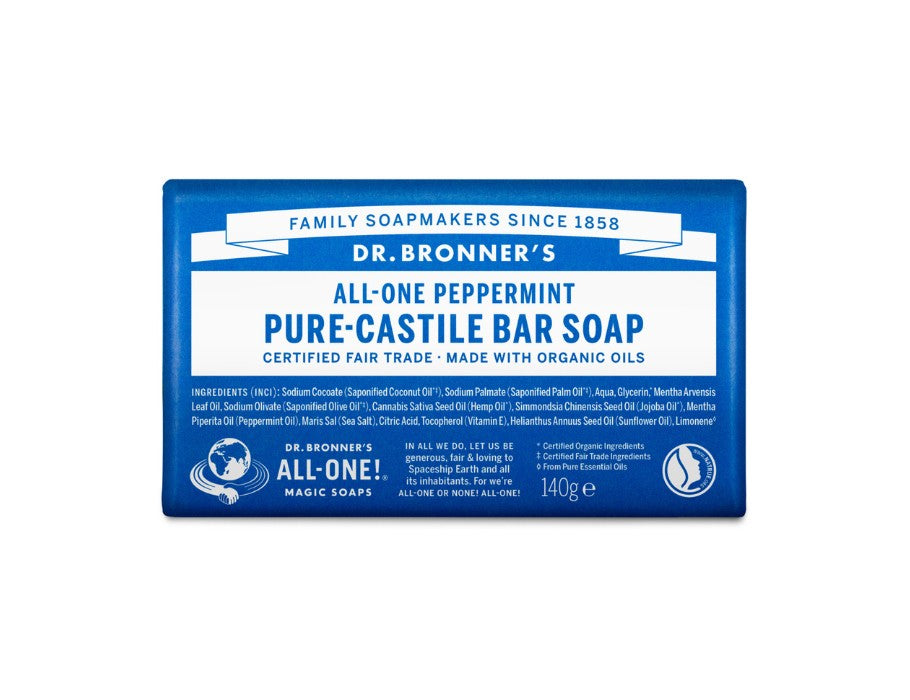Dr. Bronner's sæbebar - ren castil - pebermynte