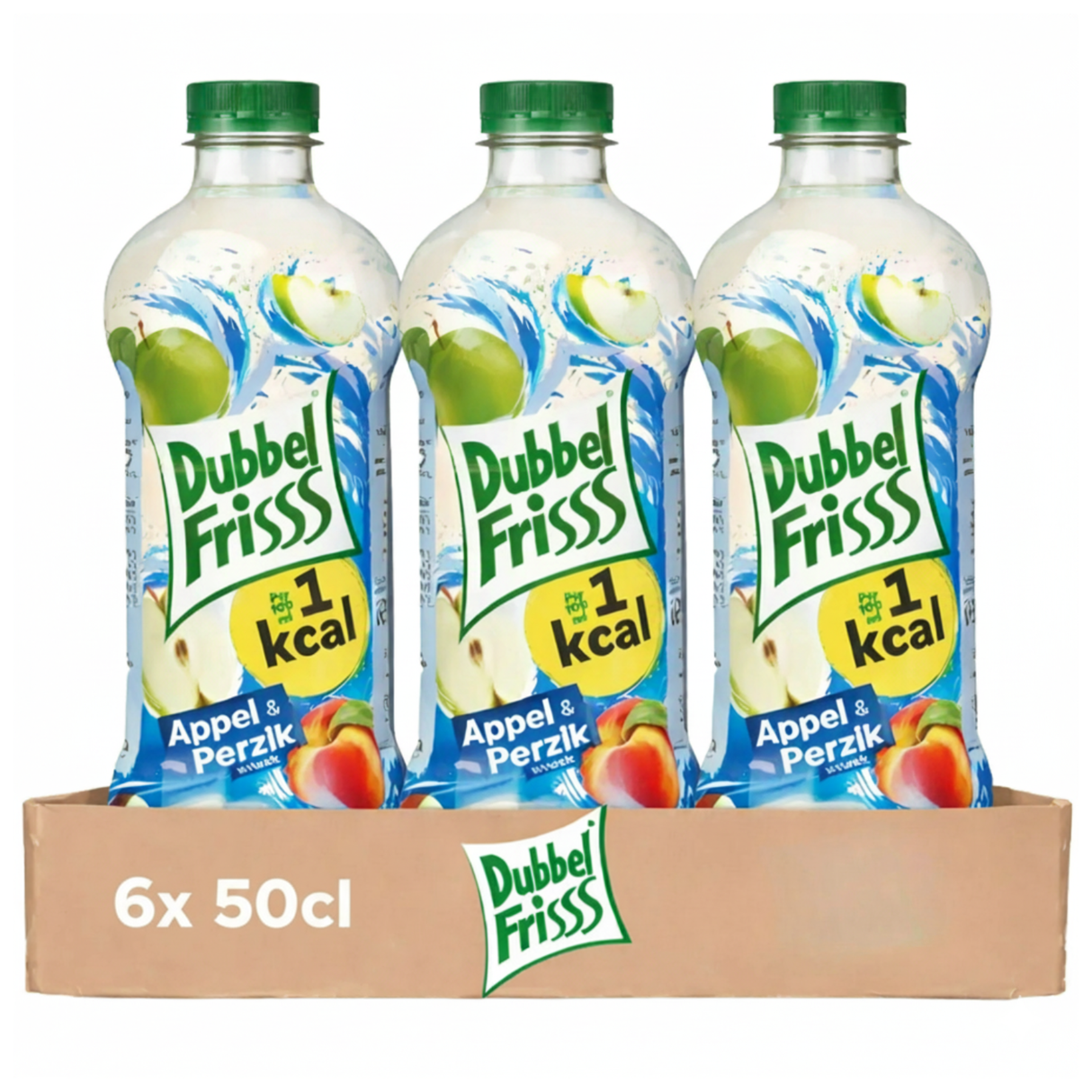 Dubbelfrisss æble fersken 1kcal kæledyr (6x 50cl)