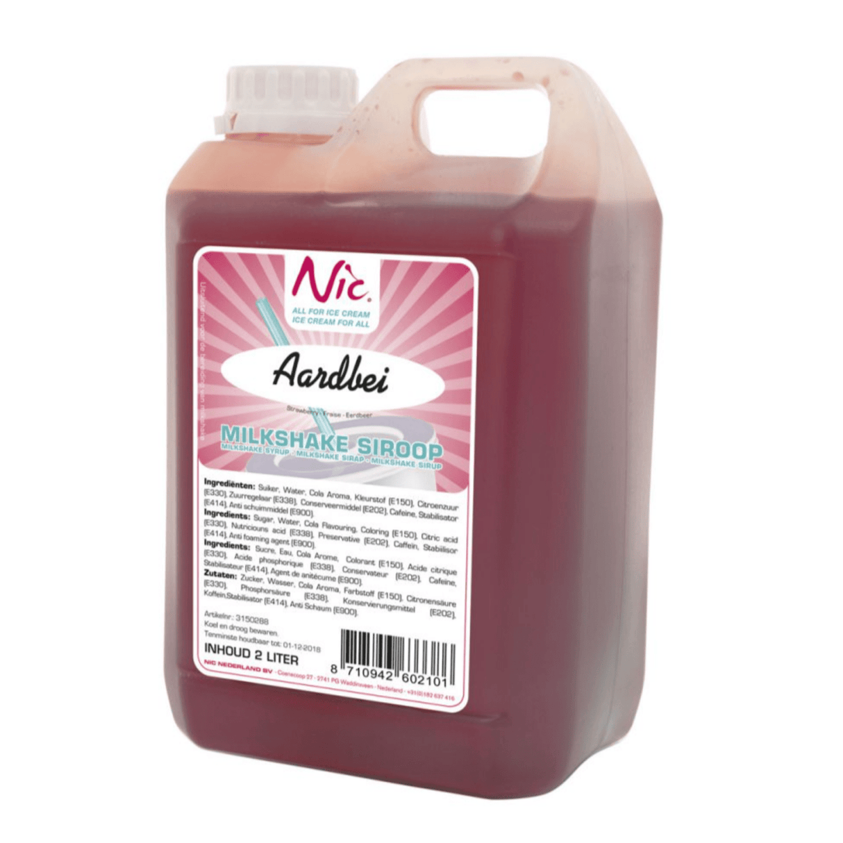 Nic jordbær milkshakesirup (2 liter)