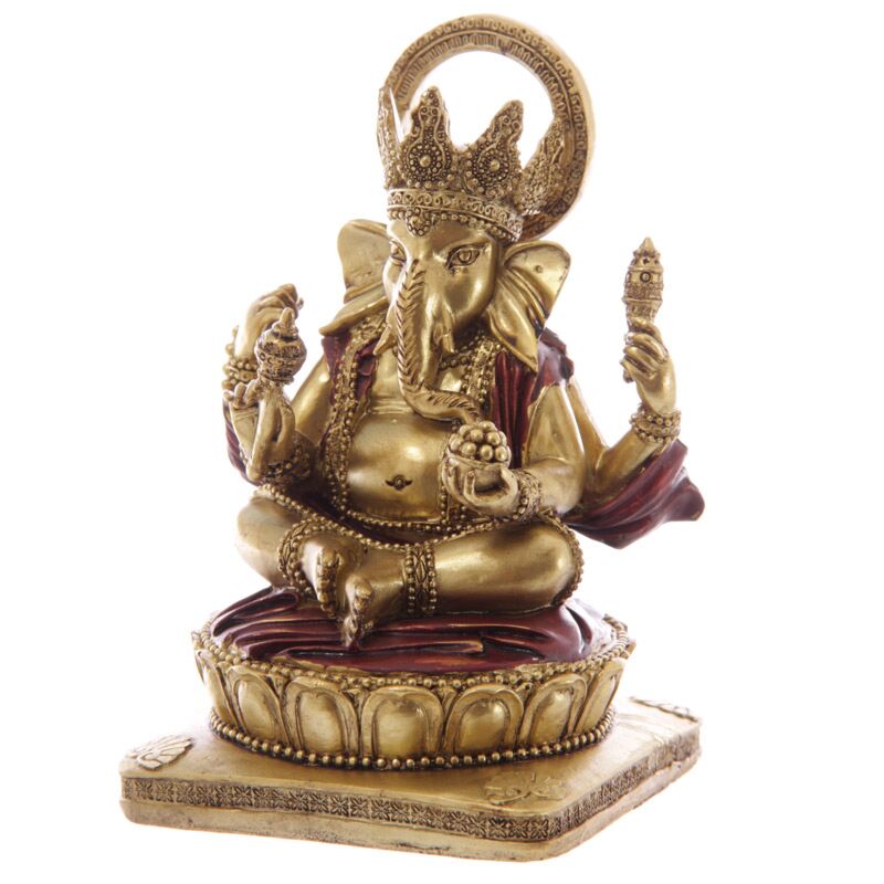 Guld og rød ganesh figur 14 cm