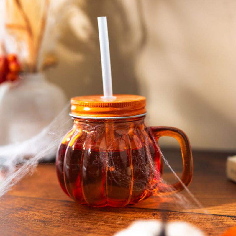 Pumpkin mason jar glas drikkekop med sugerør og låg