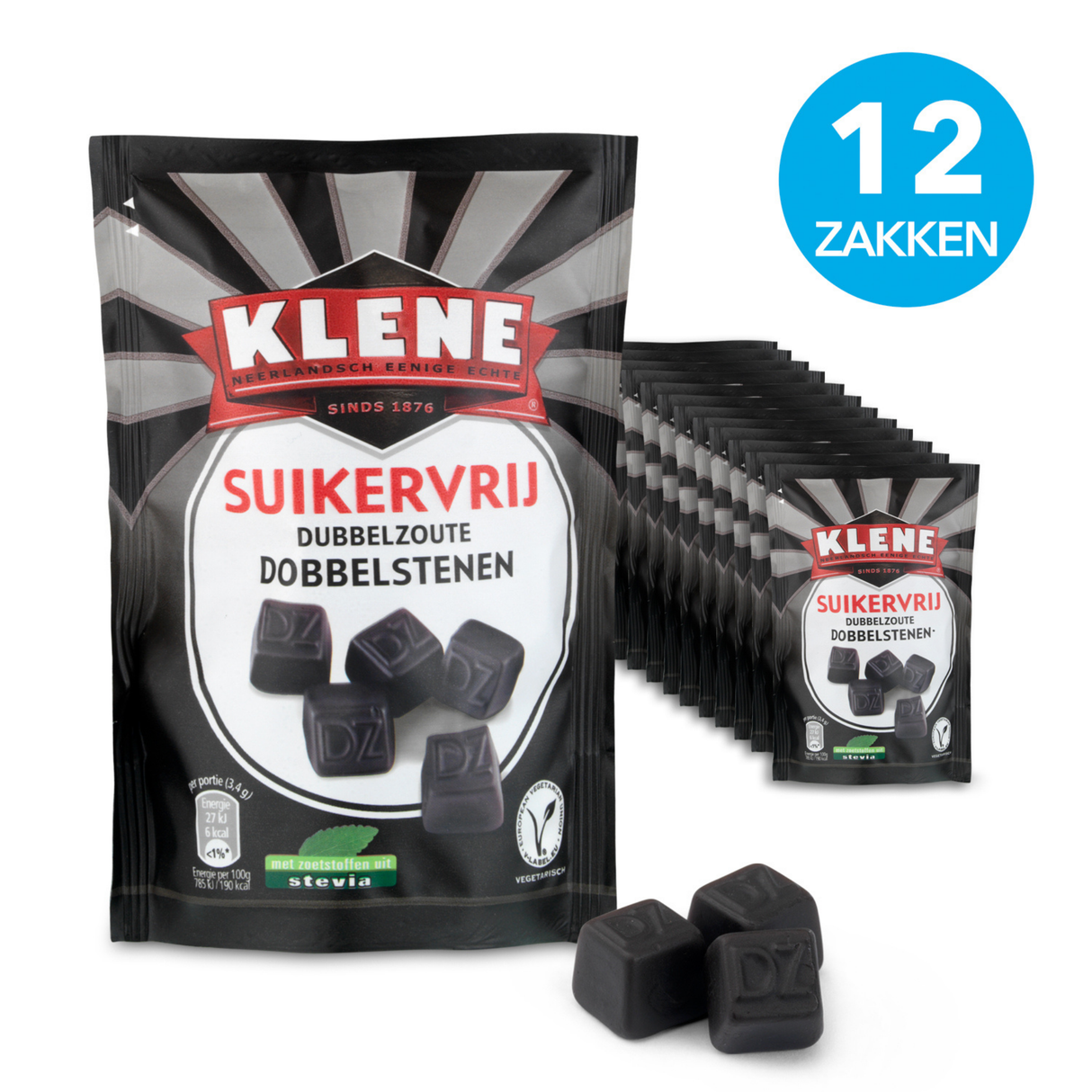 Klene sukkerfri dobbelt salt terningpose (12x 110gr)