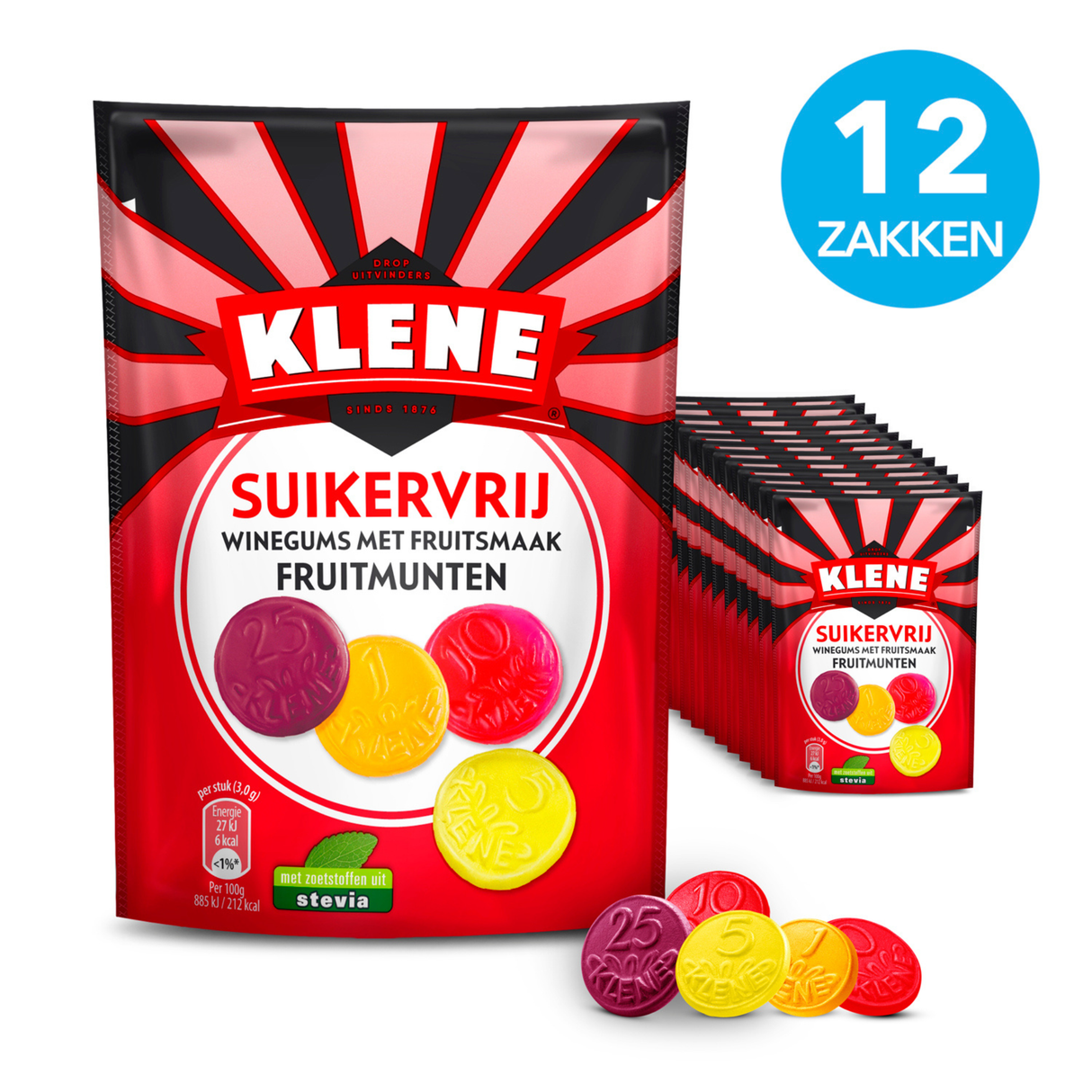Klene sukkerfri vingummier frugtmynte (12x 110gr)