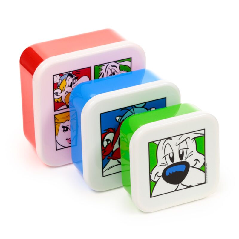 Sæt 3 madkasse m l xl asterix, obelix, idefix (dogmatix) 2025