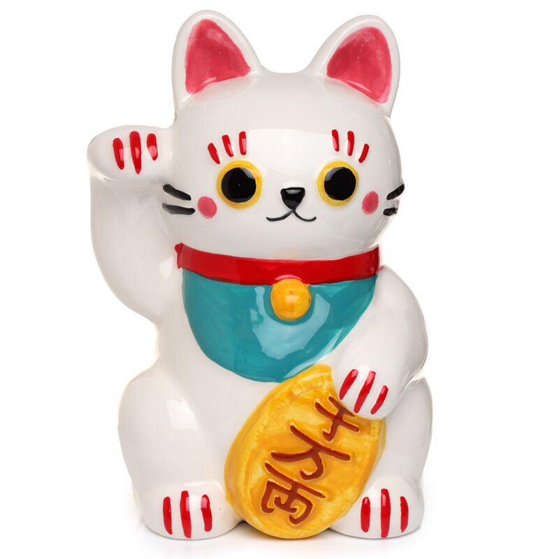 Maneki neko hvid keramisk pengekasse