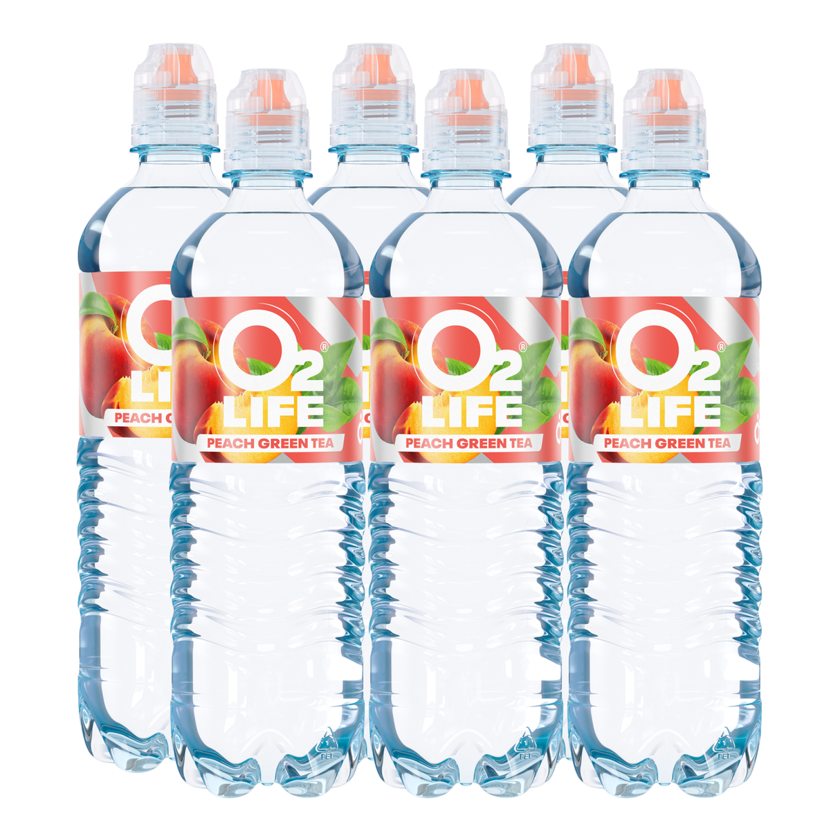 O2life fersken grøn te-hætte (6x 750 ml)