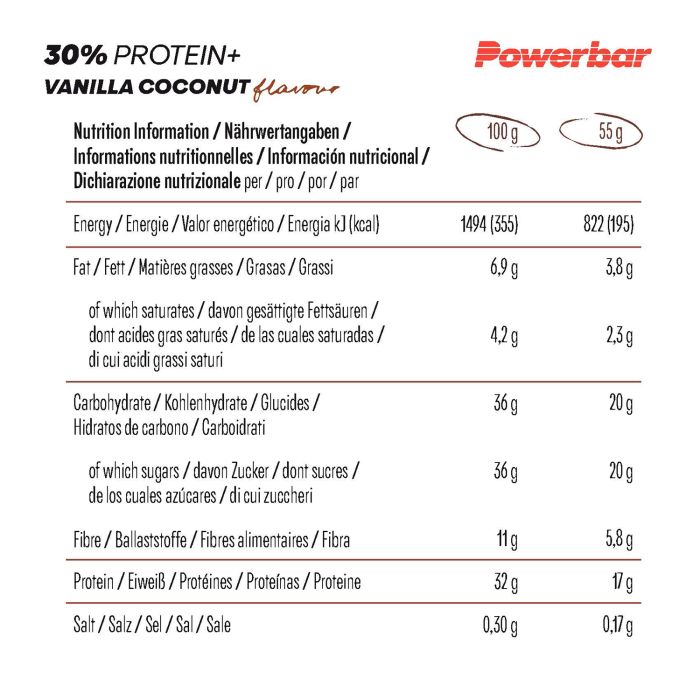 Powerbar 30% protein+ (15 x 55gr) - vaniljekokosnød