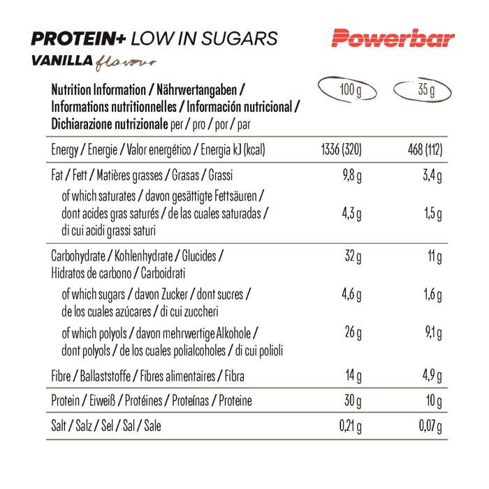 Powerbar protein+ lavt sukkerindhold (30 x 35gr) - vanilje