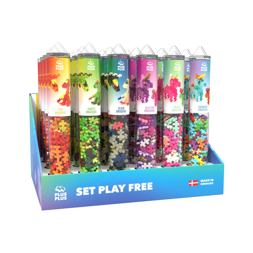 Plus plus plus-plus dragons enhjørninger 24 stk tube display (7521)