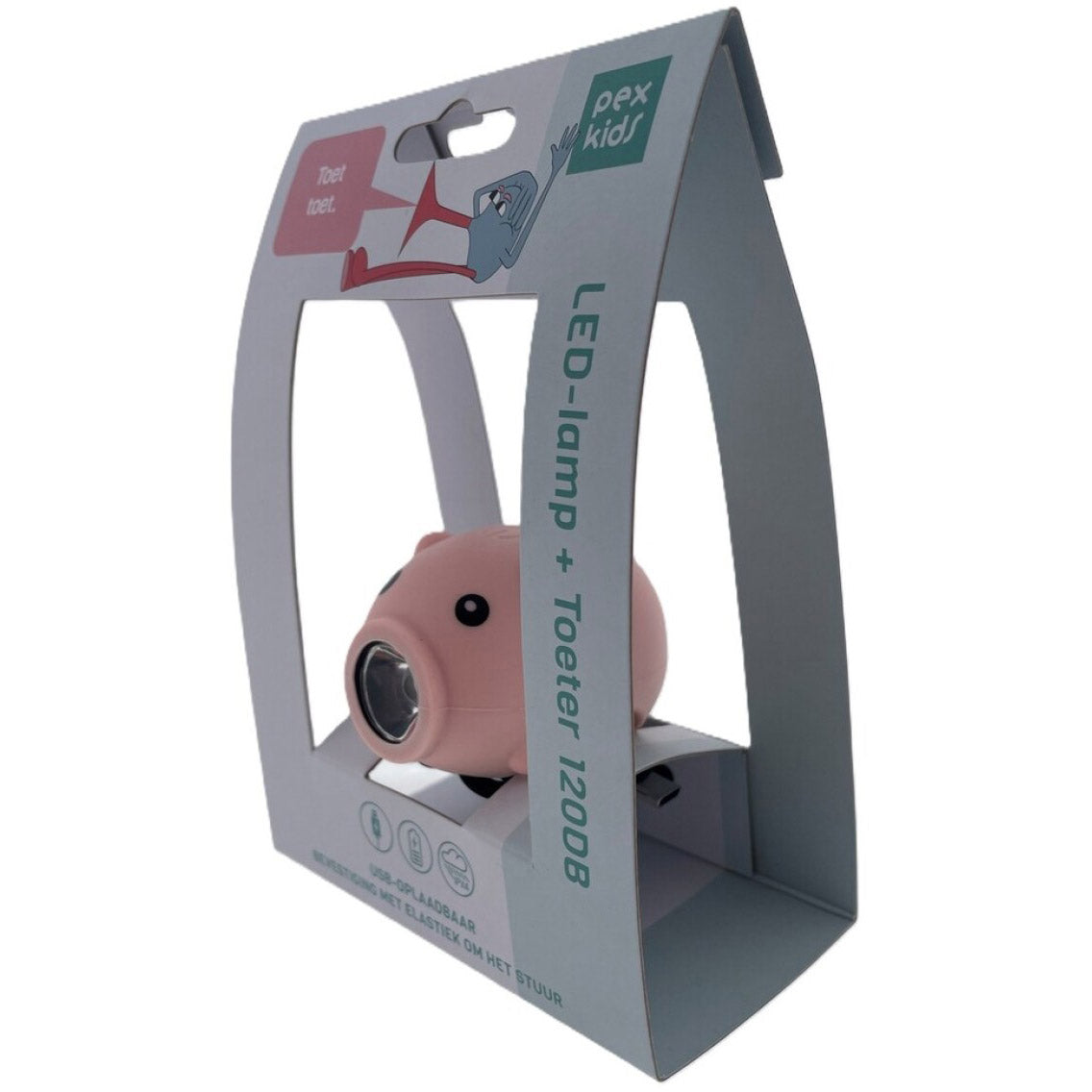Pexkids cykelhorn gris med LED lampe USB pink