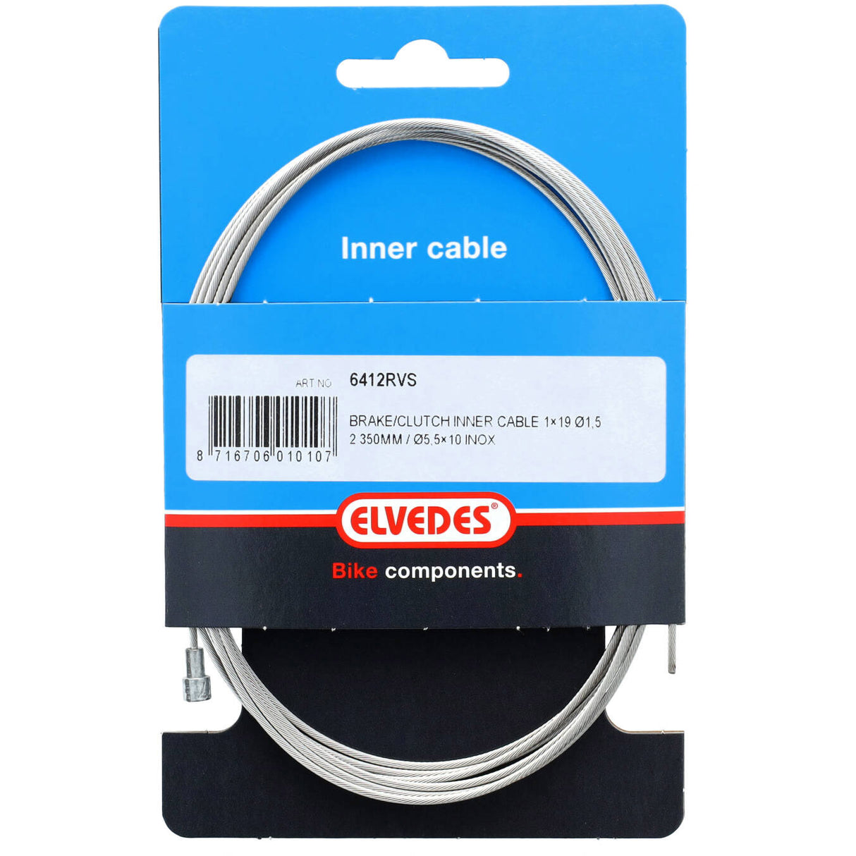 Elvedes bremse inderkabel 2250 mm rustfrit stål �1,5 mm V-nippel